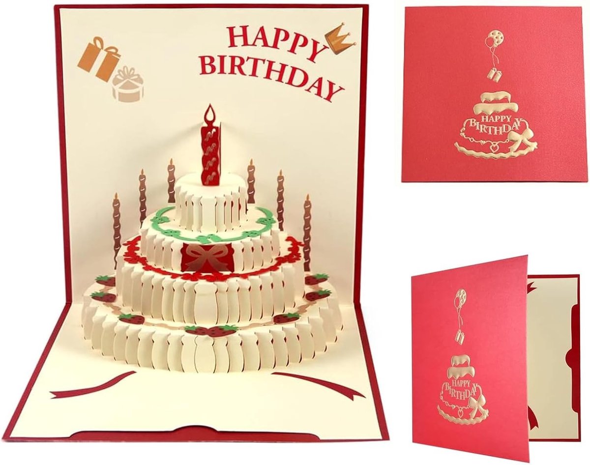 Drie-dimensionele verjaardagskaart met prachtige envelop, handgemaakt, perfect cadeau voor familie, vrienden en geliefden, unieke verjaardagswens