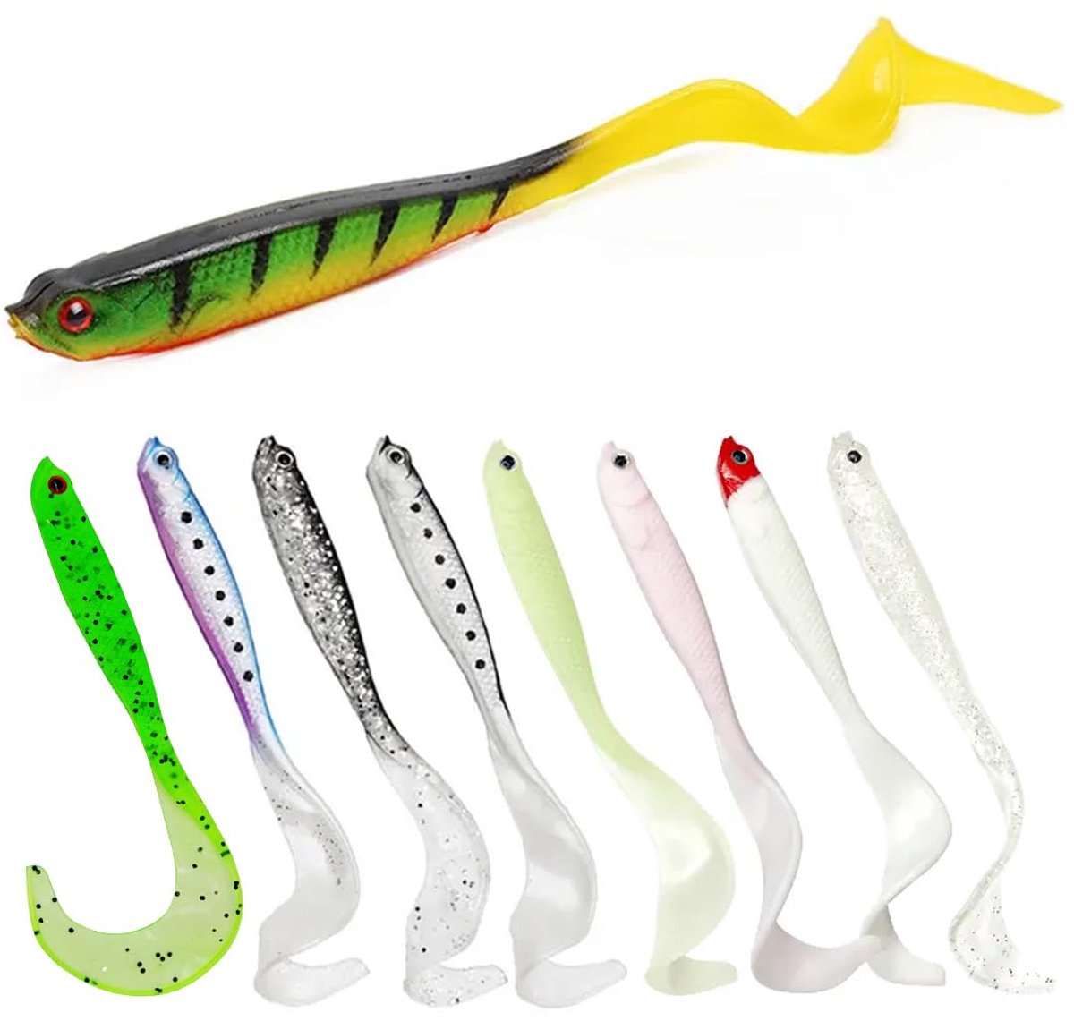 Rubber Kunstaas - Met Twisterstaart en Haakuitsparingen voor Offset Haken en Standaard Jigkoppen - Voor Snoek en Snoekbaars - 8 Stuks, 12 cm, 6 gram