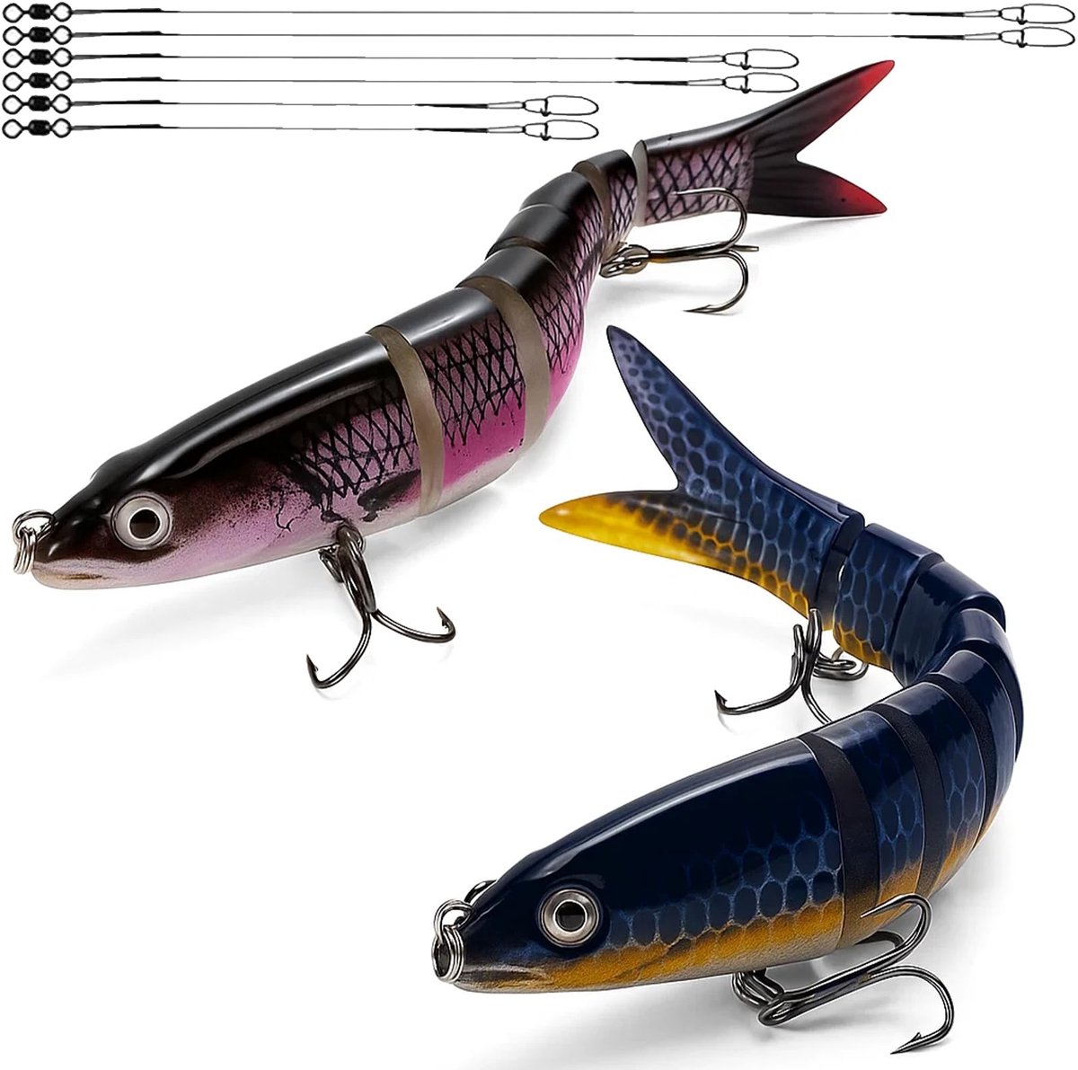 Swimbait Set - Meerdelig Kunstaas Wobbler - Voor Snoek en Baars - 8 Stuks (2 Vissen + 6 Draad)