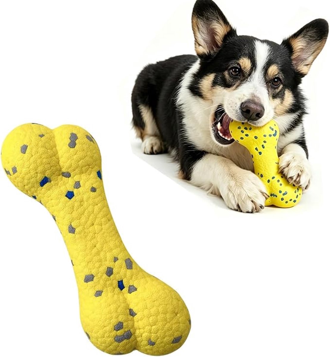 1 stuks hondenbot kauwspeelgoed, duurzaam rubber hondenspeelgoed, geel bot‑vormig bijtspeelgoed voor honden, tandenreinigend speelgoed voor binnen‑ en buitengebruik