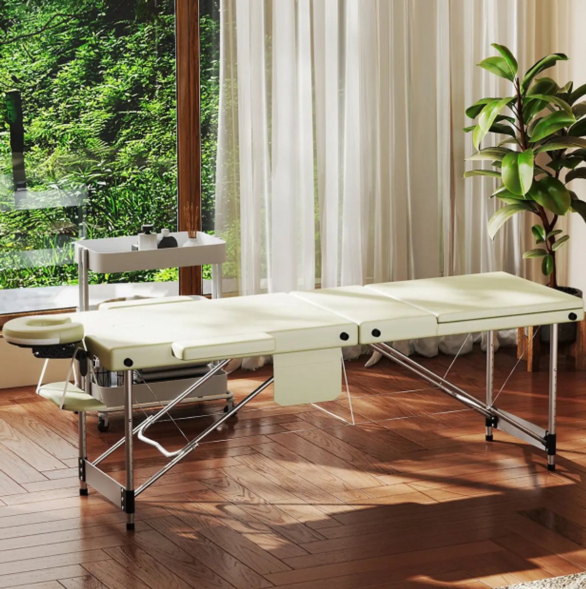 Massage Tafel – Opvouwbaar – In Hoogte Verstelbaar – 212 x 80 cm – 230 kg Draagvermogen – Inclusief Hoofdsteun, Armsteunen en Beensteun – Beige