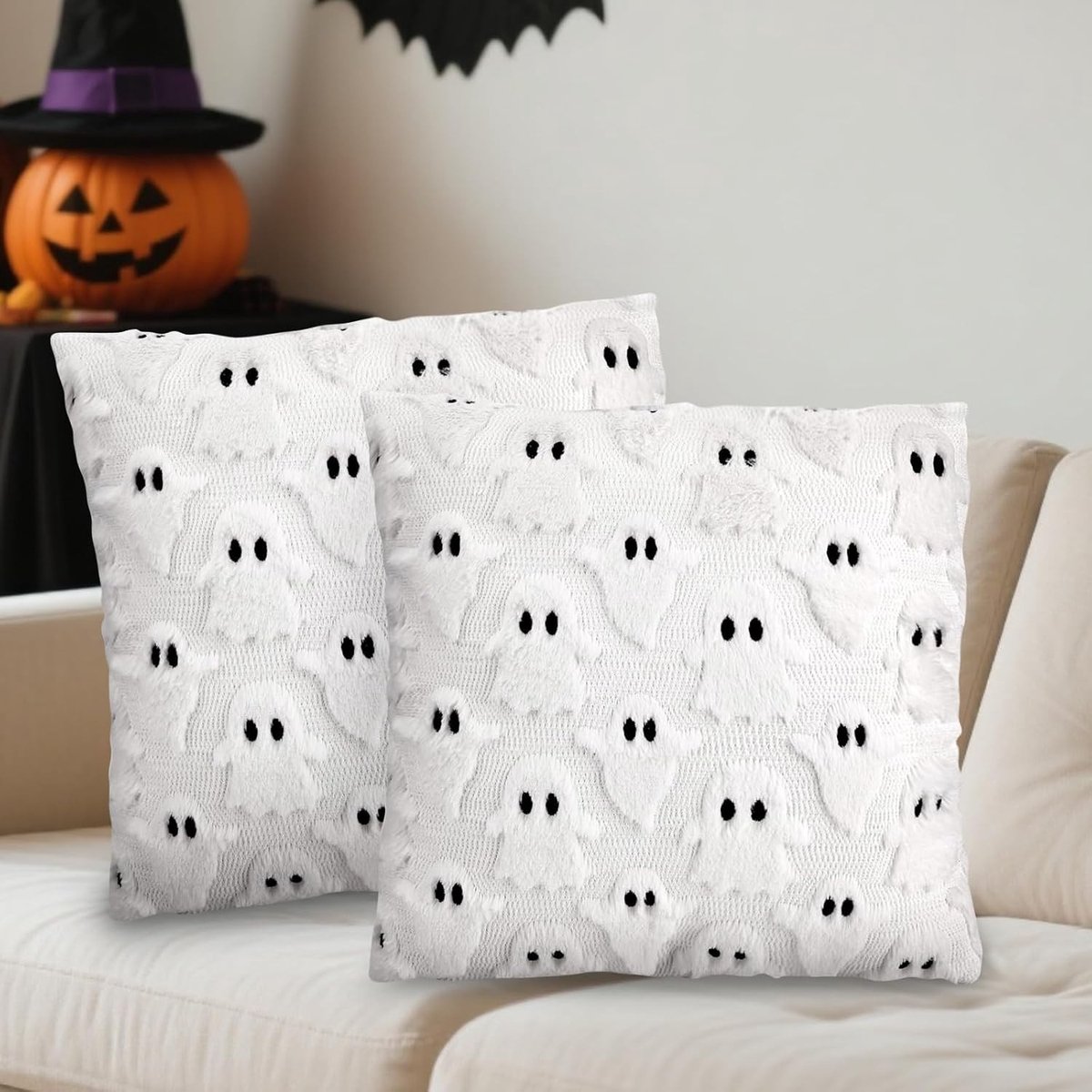 Halloween Kussenhoezen 45x45 cm - 2 Stuks met Spook Motief voor Moderne Herfstdecoratie en Sofa Versiering