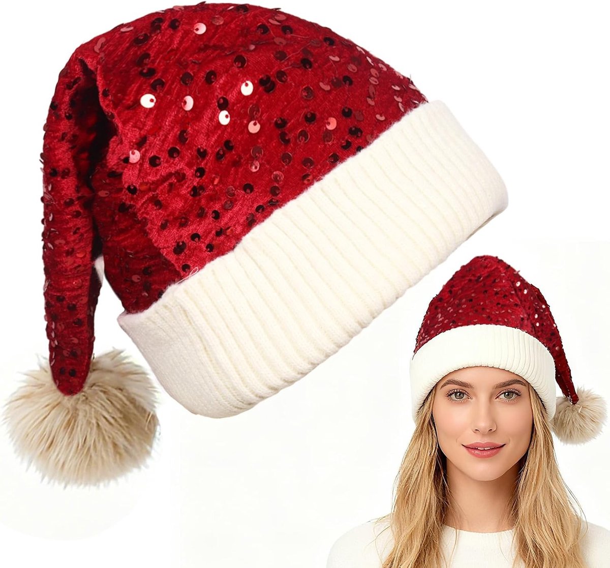 Kerstmuts voor volwassenen - Gebreide rode kerstmuts als accessoire voor kerstfeest en kostuum
