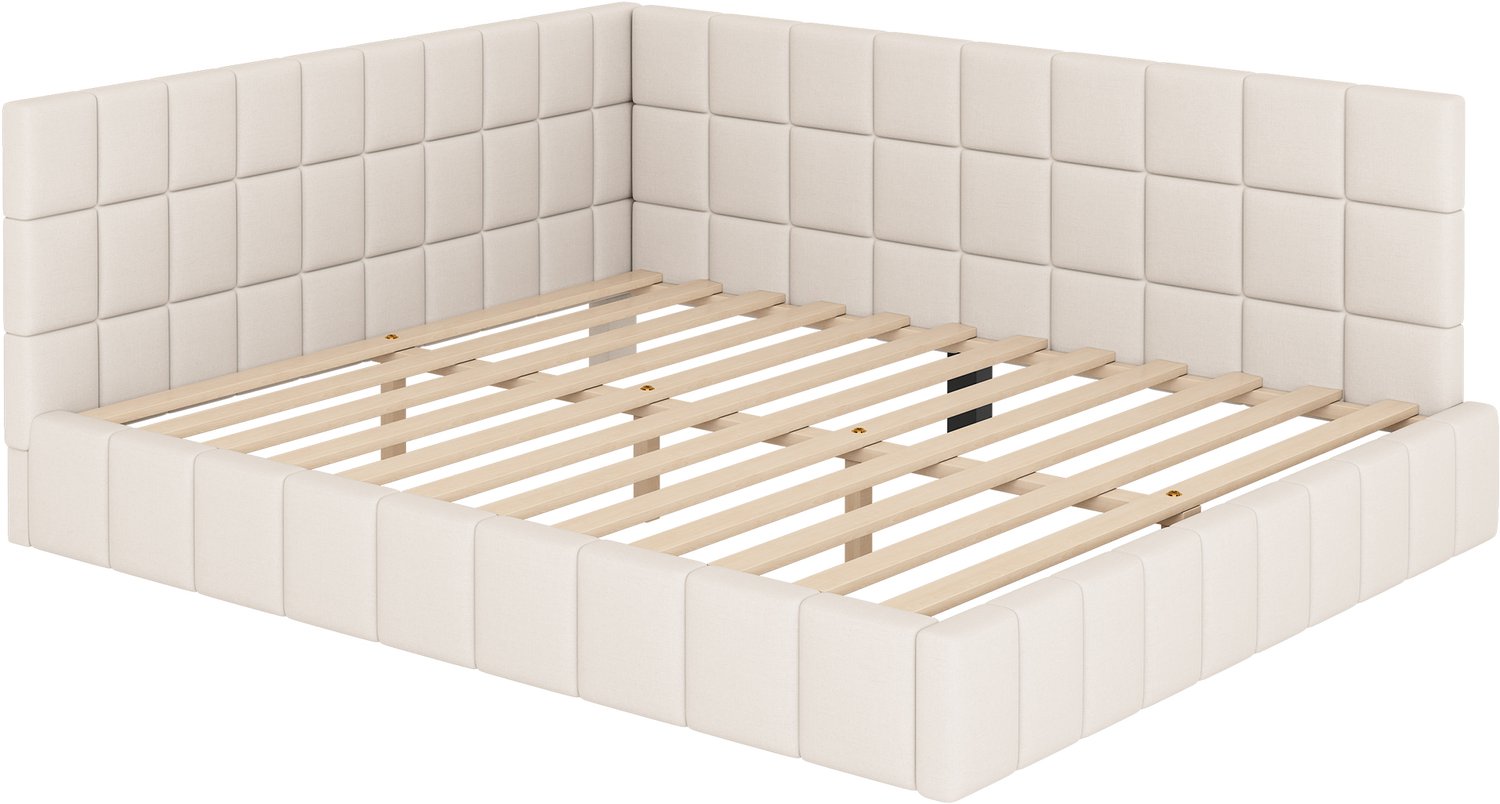 MUVANO Bedbank 160 x 200 cm - beige fluwelen bedbank - multifunctioneel dagbed als bed en sofa - gestoffeerd bed met lattenbodem voor slaapkamer