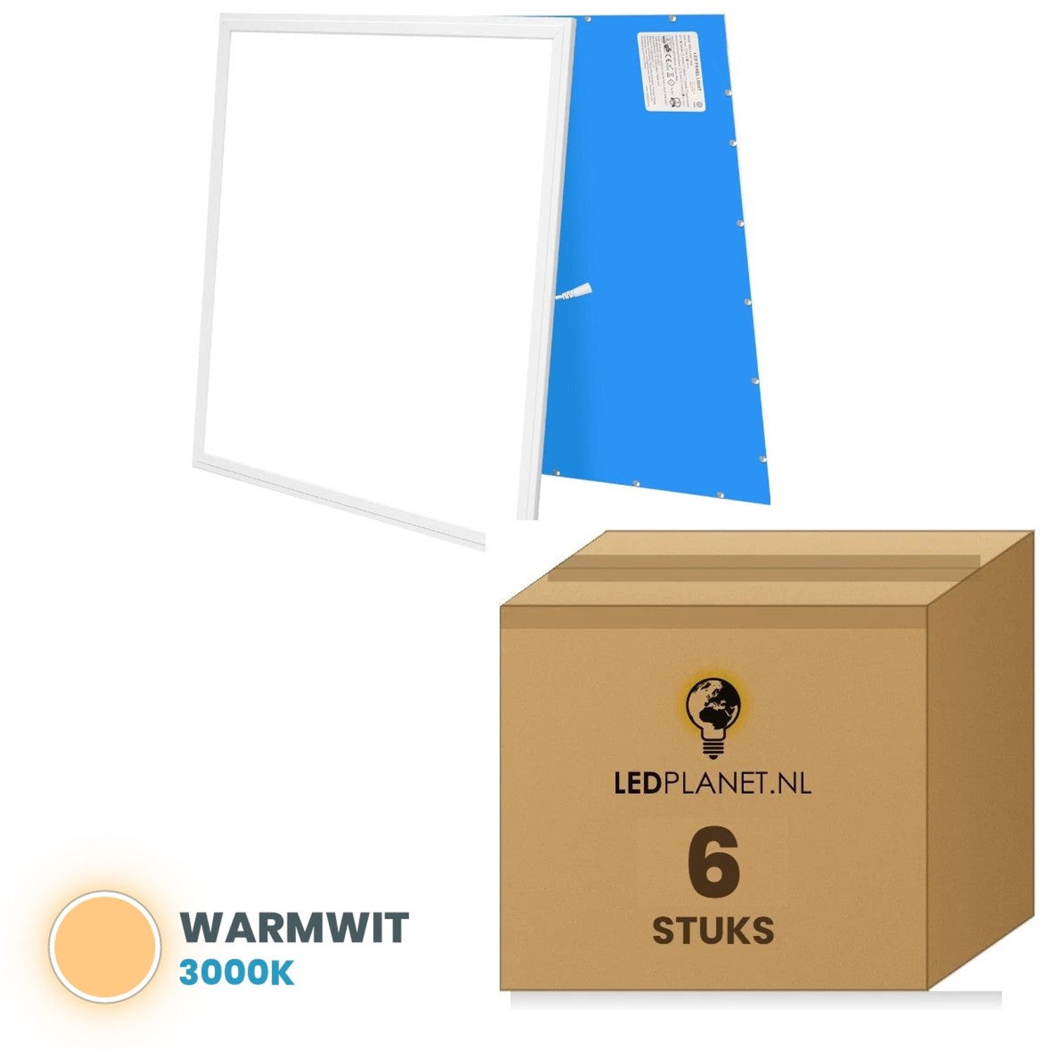 Tsong LED paneel 60x60 cm 9mm driver - 6 stuks - 36W - Warmwit 3000K - 4680 lm - UGR