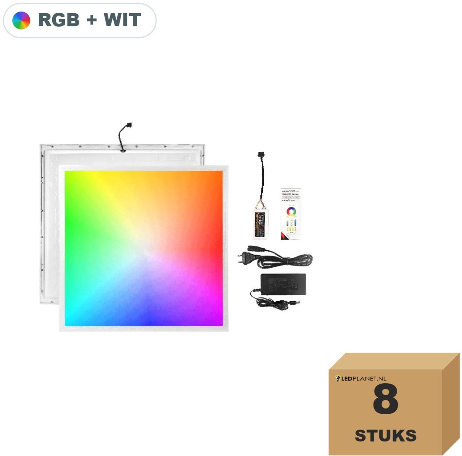 Tsong LED paneel 60x60 cm RGBWWW 36W - Doos 8 stuks - 3420 lm - RGB + warmwit tot daglichtwit - Back-lit RGB + wit