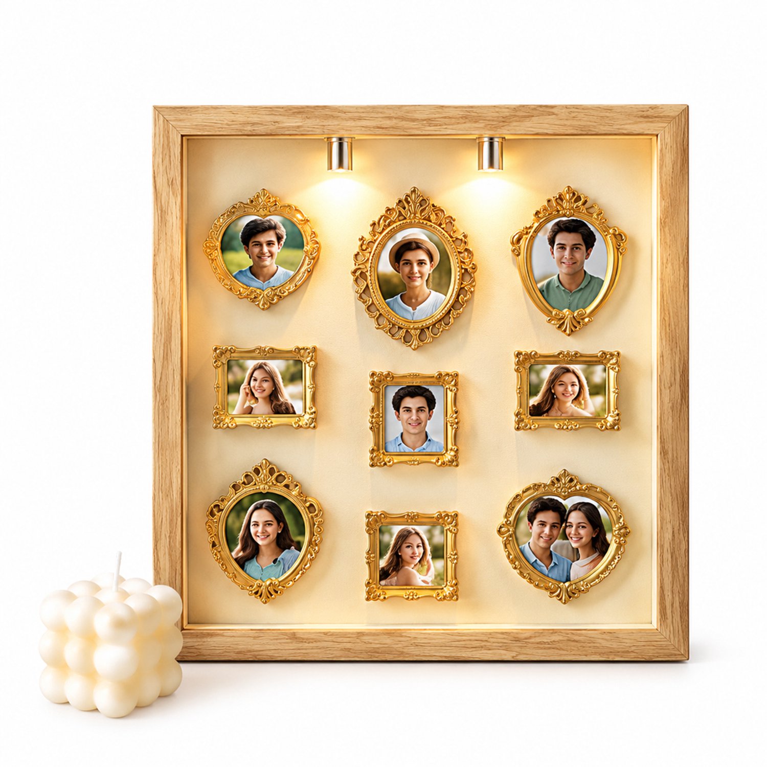 SWGOTA Zwarte MDF-displaylijst met 2 lampjes - Binnenmaat 15 x 20 cm - Holle lijst voor tafeldecoratie