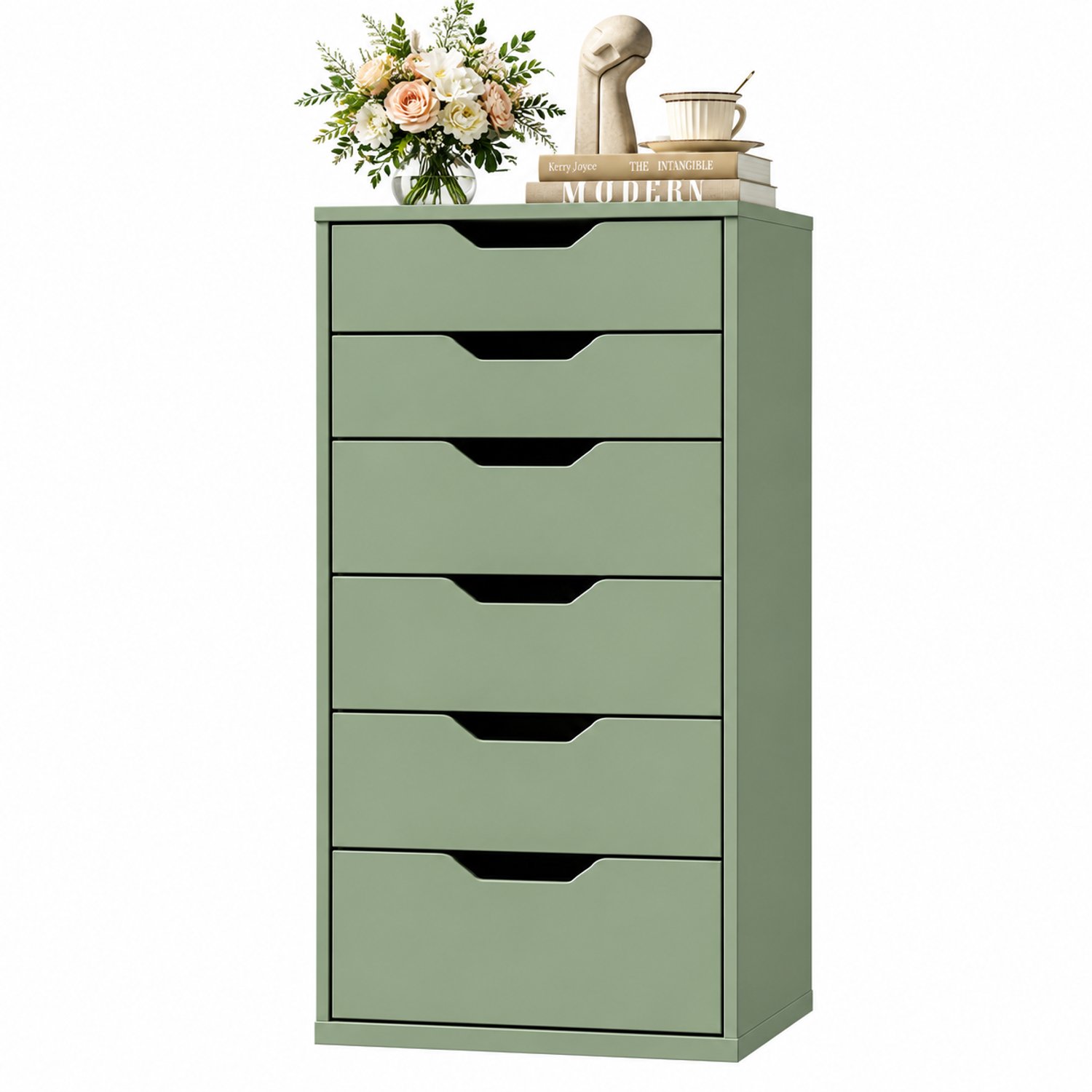 DPLUNIQ Kast - Ladekast - Dressoir - Opbergkast - 45x40x90,5cm - Hout - 6 lades - 4x Groot & 2x Klein - Multifunctioneel - Groen