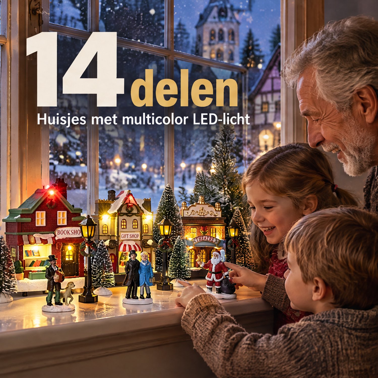 Levano Kerstdecoratie voor Binnen Set van 14 - Kerstverlichting op Batterij - Kersthuisjes met Verlichting - Kerstdorp Figuren - Kerstfiguren Binnen - Kerst Tafel Decoratie - Kerstboompjes Miniatuur - Kersttafereel - Winterdorp - Kerst Village – foto 2
