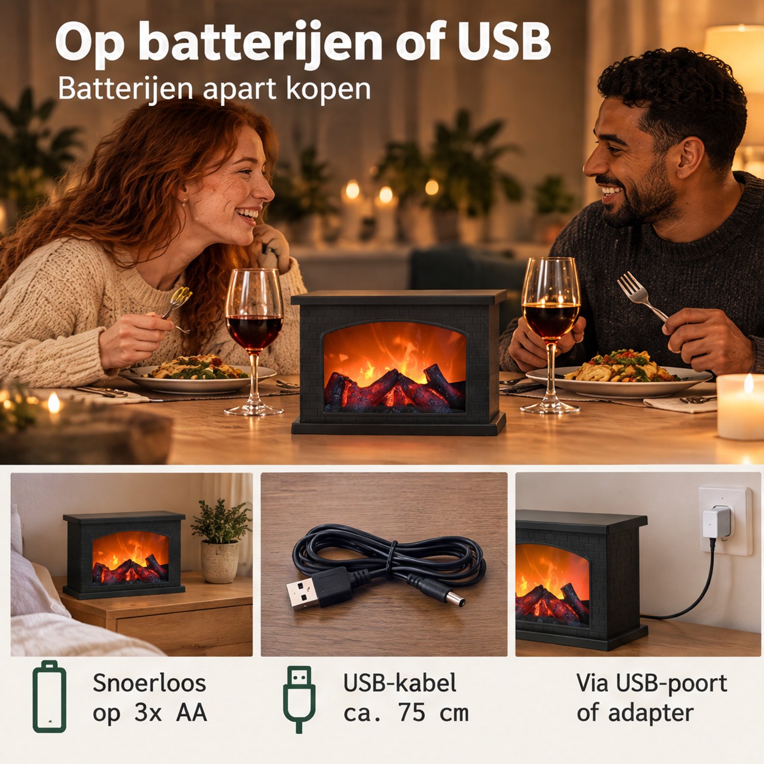 Levano Tafelhaard 30 cm - Sfeerhaard Elektrisch - Elektrische Haard - Openhaard - LED Haard - Nep Vuur - Vuurhaard voor Binnen - LED Vuur - Sfeerverlichting - Sfeerlamp - Woondecoratie - Kerstdecoratie - Lamp op Batterijen – foto 5