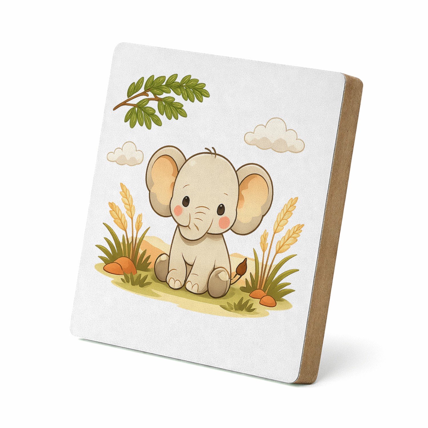 Mr Cadeautjes MDF staande fotolijst 15,2 x 15,2 - design Vriendelijke savanne-wereld met één centraal dier en botanis | cadeau Wit