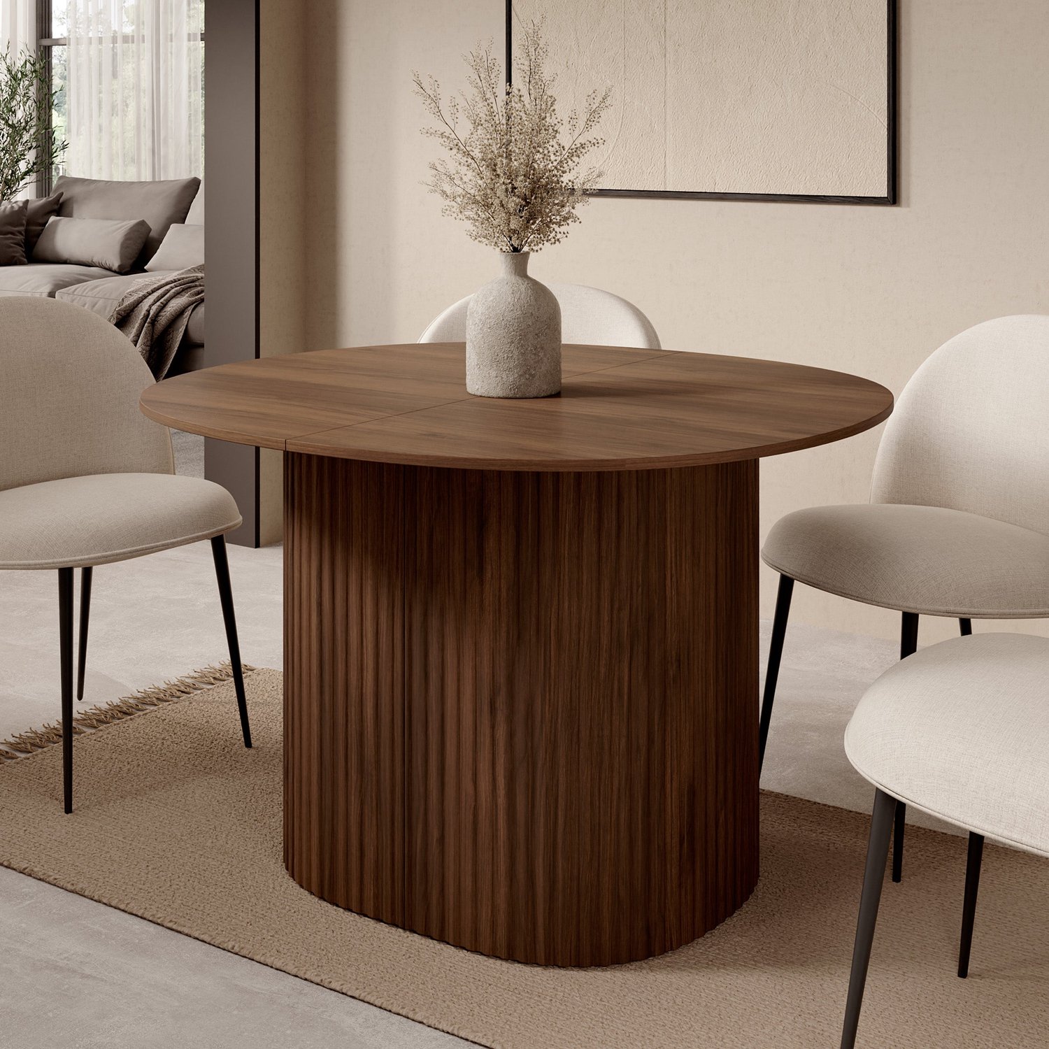 MEUBELLA Cirello - Eetkamertafel uitschuifbaar - Walnoot 120x110x77cm Bruin