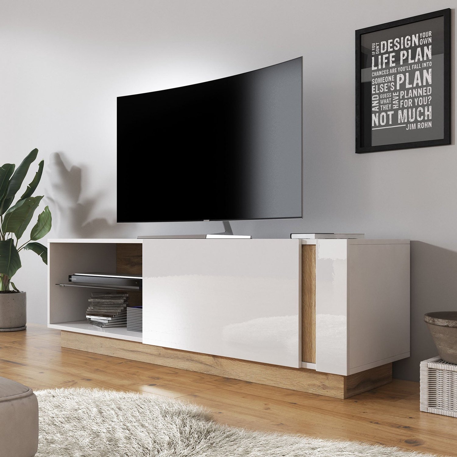 MEUBELLA TV-Meubel Ashley - Wit - Eiken - 138 cm Bruin|Wit
