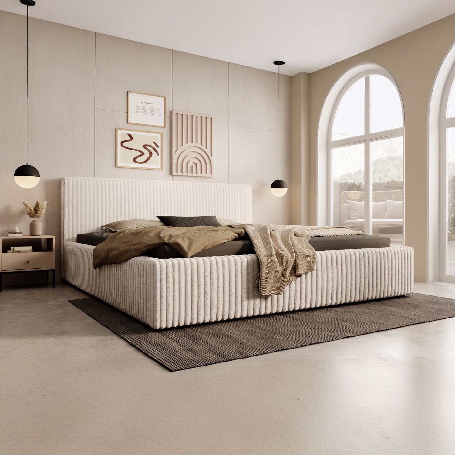 MEUBELLA Tweepersoonsbed Infinity - Beige Fluffy ribstof - 180x200cm