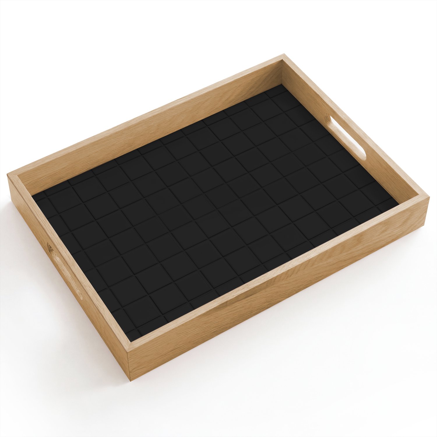 Dienblad hout 40x30 cm - Schootdienblad - Tegels - Patroon - Mat - Zwart - Borrelplank rechthoek - Plateau dienbladen
