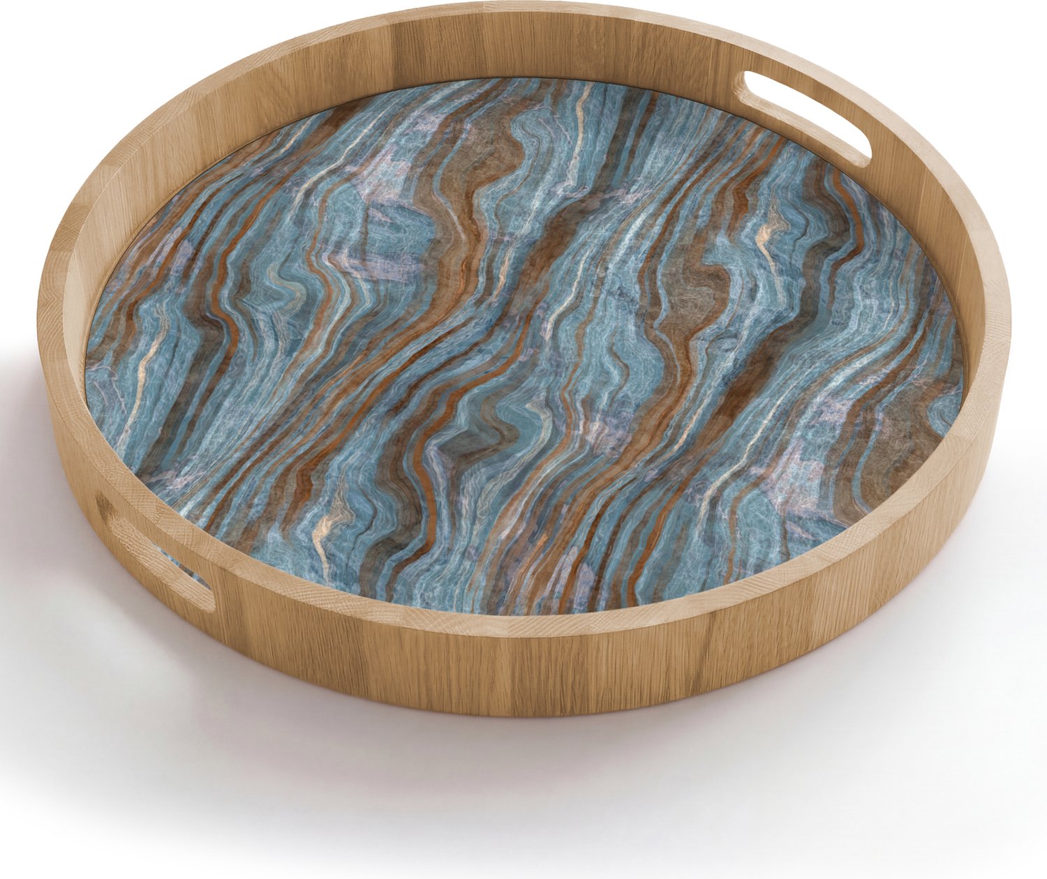 Dienblad rond 50x50 cm - Schootdienblad hout - Patroon - Steen - Blauw - Borrelplank rechthoek - Plateau houten dienbladen