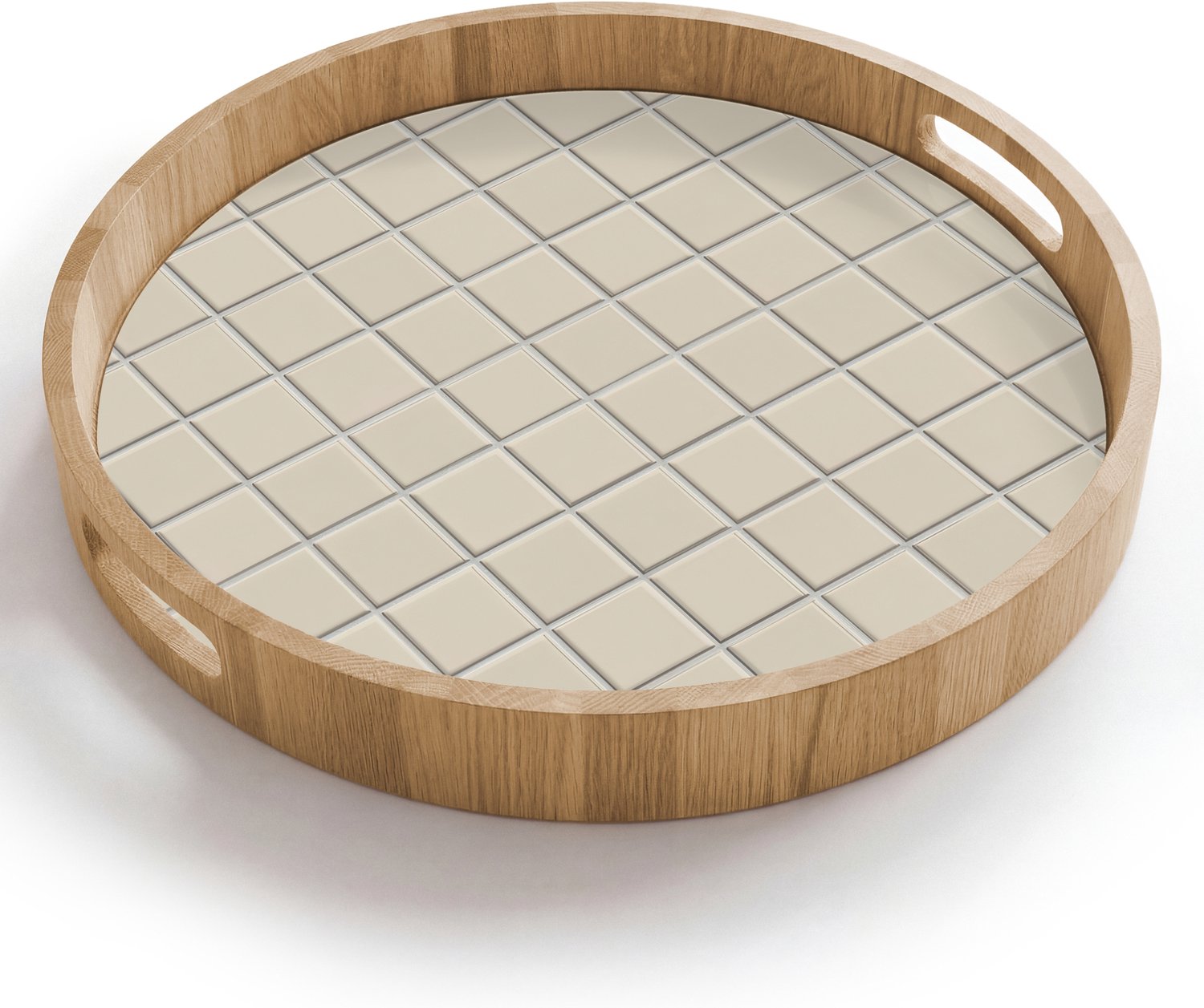 Dienblad rond 40x40 cm - Schootdienblad hout - Patroon - Tegels - Taupe - Borrelplank rechthoek - Plateau houten dienbladen