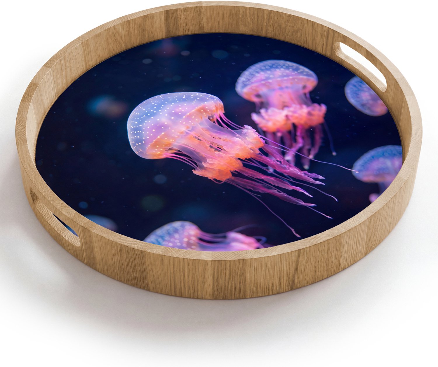 Dienblad rond 40x40 cm - Schootdienblad hout - Dier - Onderwater - Natuur - Roze - Mysterieus - Borrelplank rechthoek - Plateau houten dienbladen