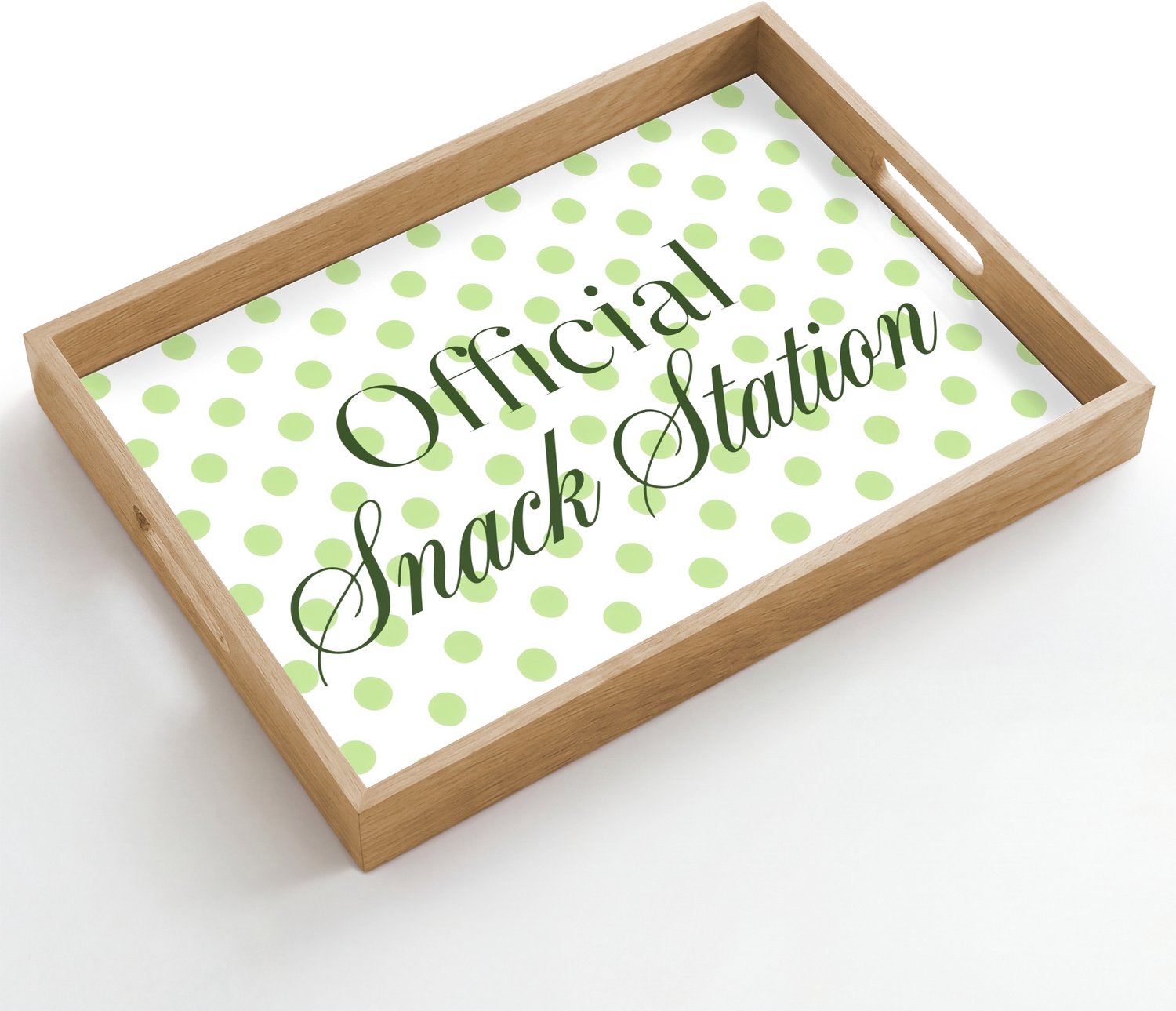 Dienblad hout 50x35 cm - Schootdienblad - Snack Station - Groen - Stippen - Borrelplank rechthoek - Plateau dienbladen