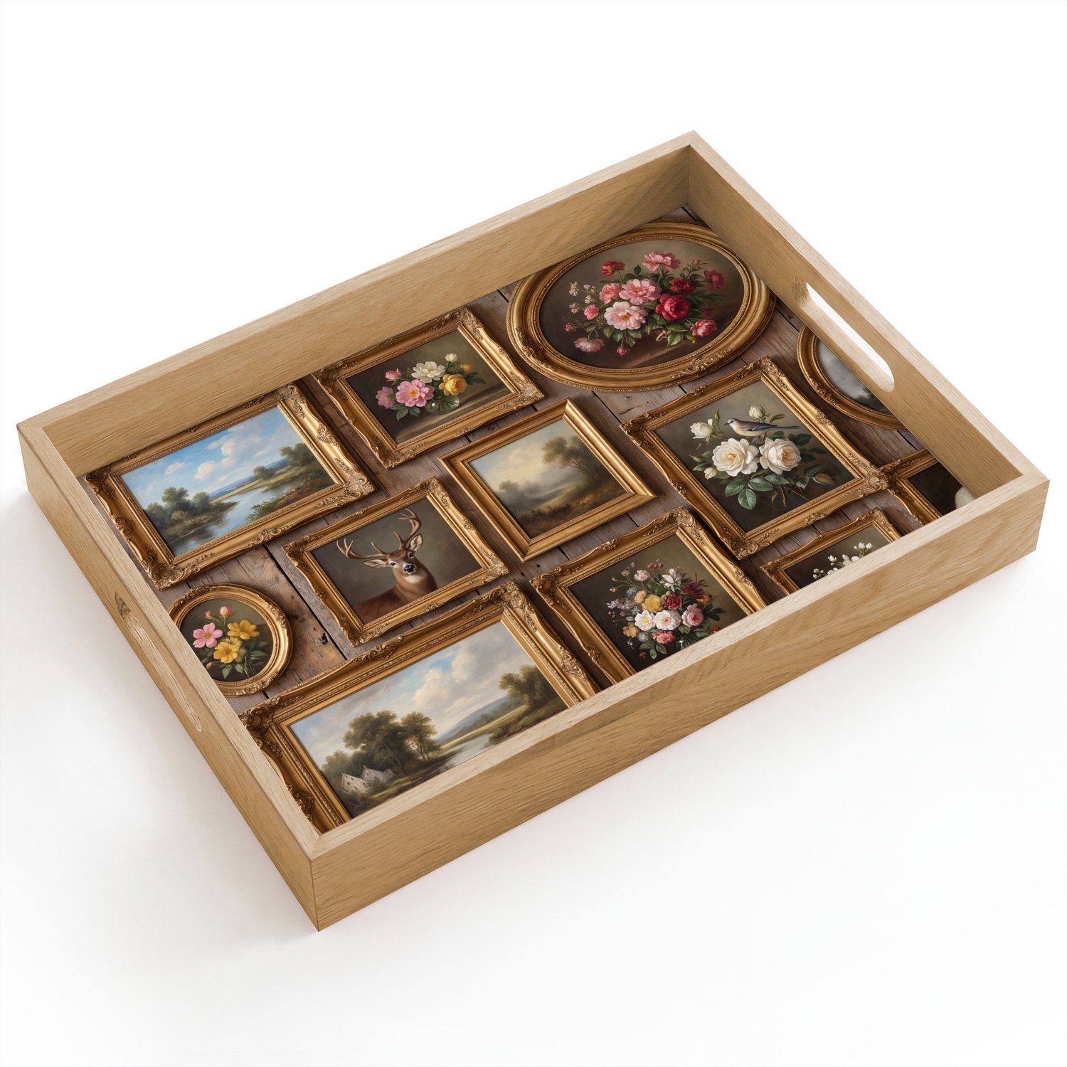 Dienblad hout 40x30 cm - Schootdienblad - Bloemen - Rozen - Klassiek - Vaas - Kleurrijk - Borrelplank rechthoek - Plateau dienbladen