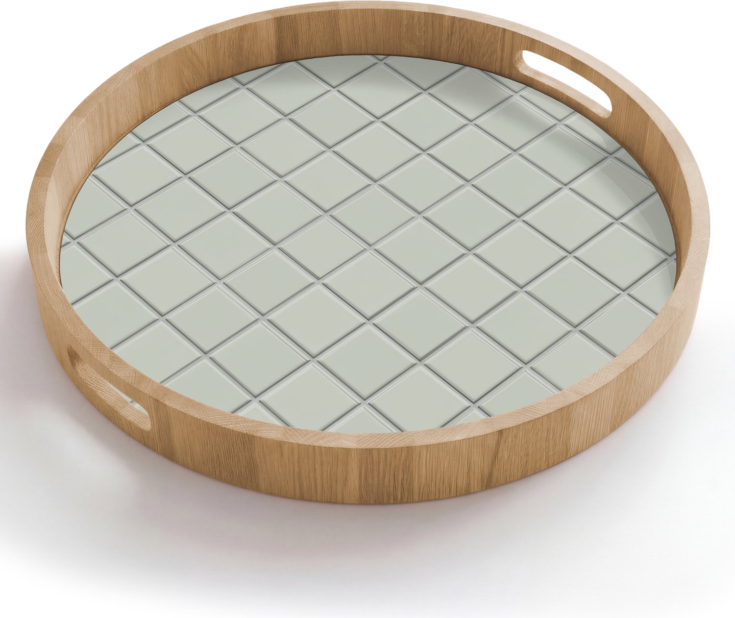 Dienblad rond 50x50 cm - Schootdienblad hout - Tegel - Patroon - Lichtgroen - Borrelplank rechthoek - Plateau houten dienbladen