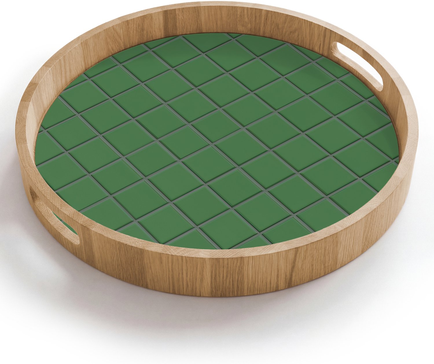 Dienblad rond 40x40 cm - Schootdienblad hout - Patroon - Tegels - Groen - Borrelplank rechthoek - Plateau houten dienbladen