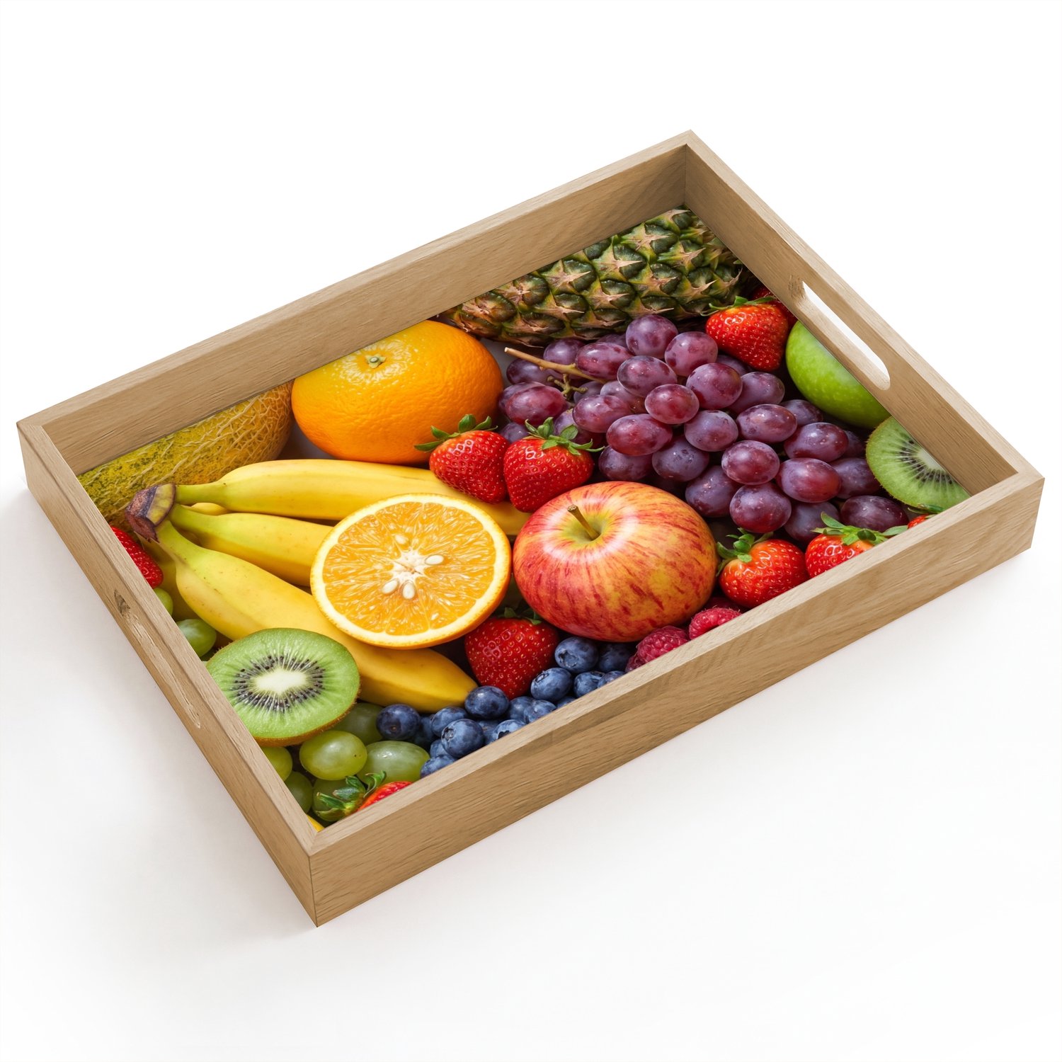 Dienblad hout 40x30 cm - Schootdienblad - Eten - Fruit - Vers - Kleurrijk - Voeding - Borrelplank rechthoek - Plateau dienbladen