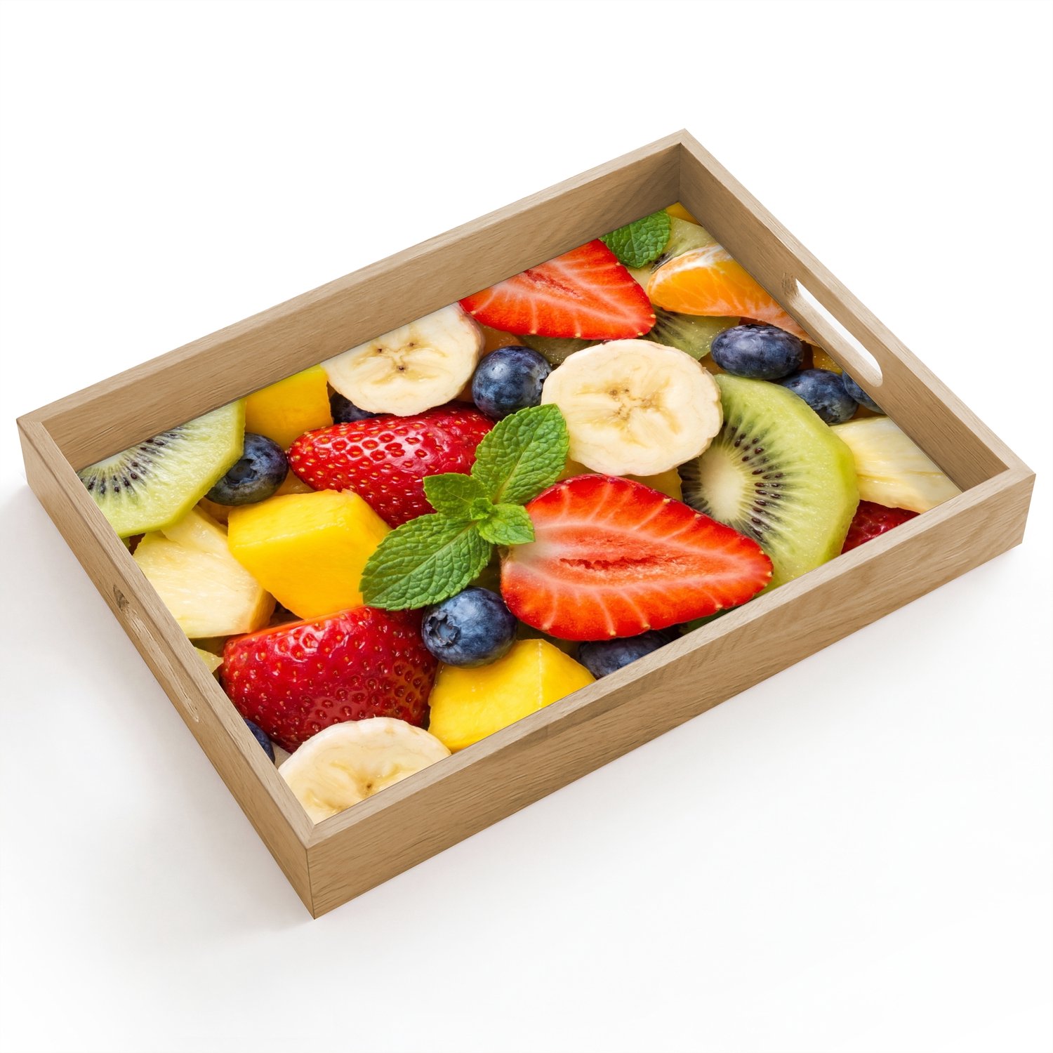 Dienblad hout 40x30 cm - Schootdienblad - Fruit - Plakjes - Eten - Kleurrijk - Borrelplank rechthoek - Plateau dienbladen