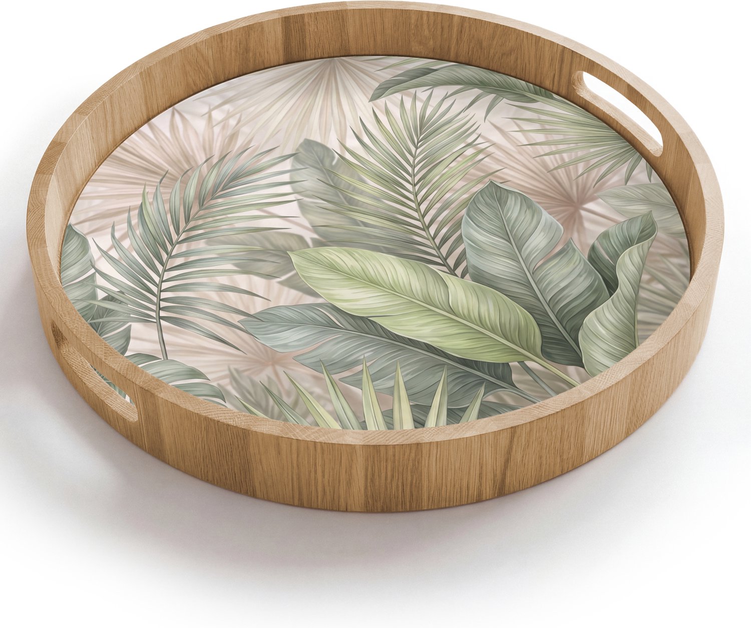 Dienblad rond 40x40 cm - Schootdienblad hout - Planten - Tropisch - Bladeren - Groen - Natuur - Borrelplank rechthoek - Plateau houten dienbladen