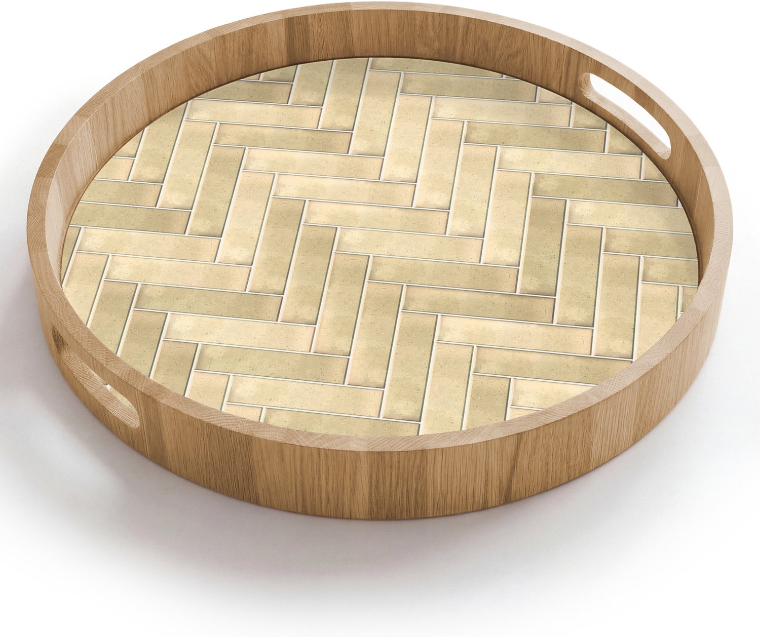 Dienblad rond 40x40 cm - Schootdienblad hout - Visgraat - Tegel - Zand - Borrelplank rechthoek - Plateau houten dienbladen