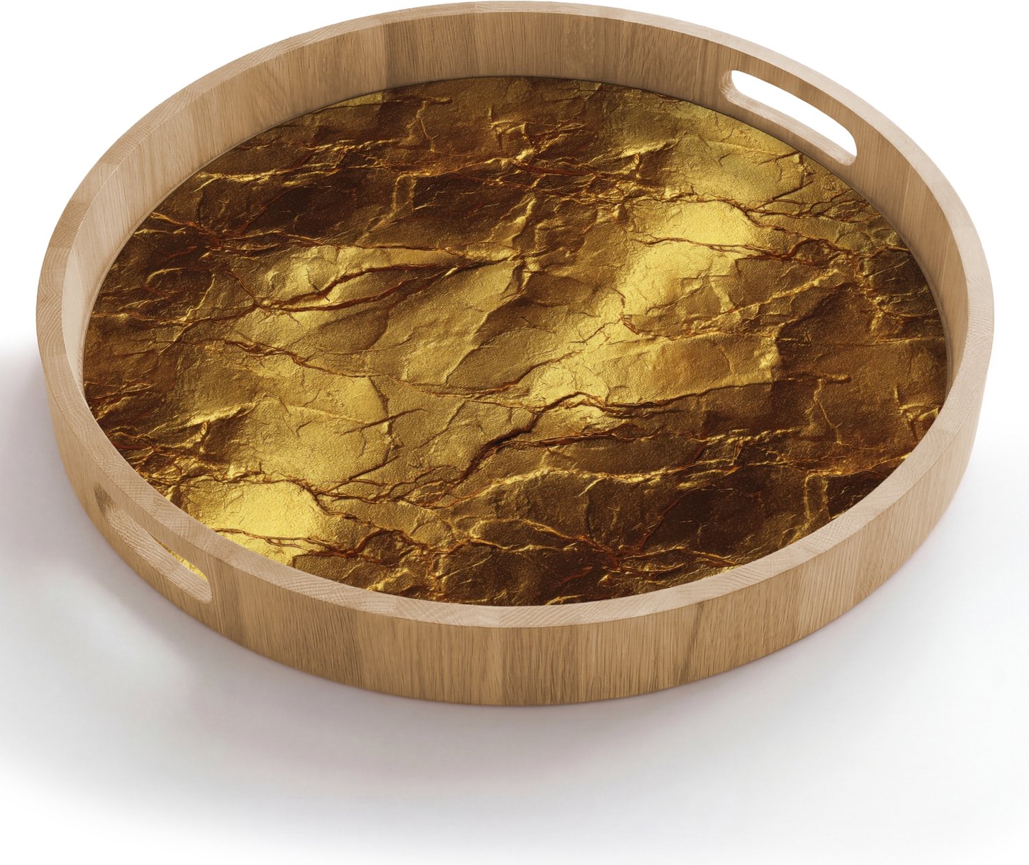 Dienblad rond 50x50 cm - Schootdienblad hout - Bladgoud - Textuur - Goud - Borrelplank rechthoek - Plateau houten dienbladen