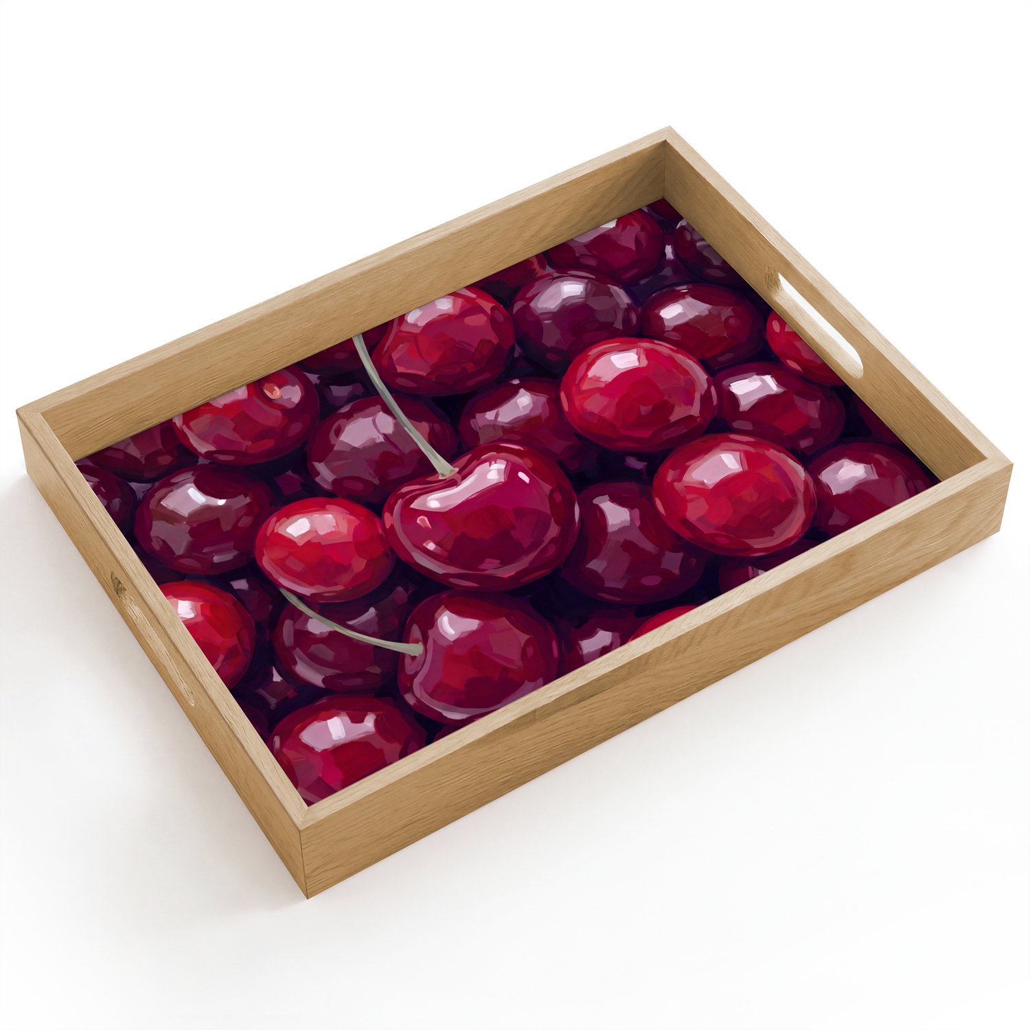 Dienblad hout 40x30 cm - Schootdienblad - Fruit - Kersen - Eten - Modern - Rood - Borrelplank rechthoek - Plateau dienbladen