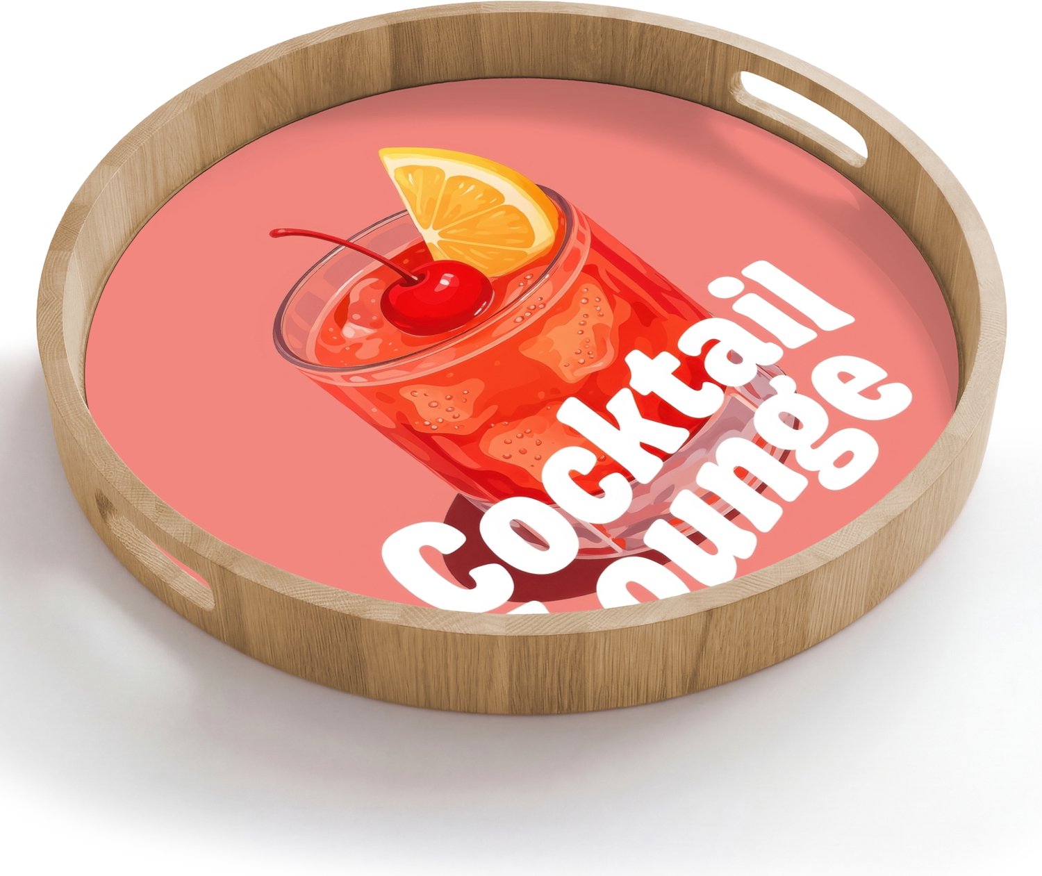 Dienblad rond 50x50 cm - Schootdienblad hout - Cocktail Lounge - Glas - Koraal - Borrelplank rechthoek - Plateau houten dienbladen