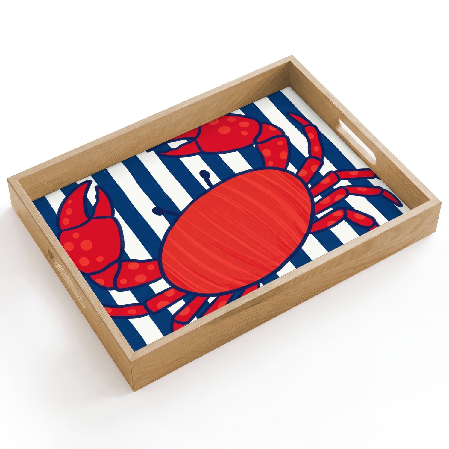 Dienblad hout 40x30 cm - Schootdienblad - Krab - Strepen - Zeeleven - Illustratie - Rood - Borrelplank rechthoek - Plateau dienbladen