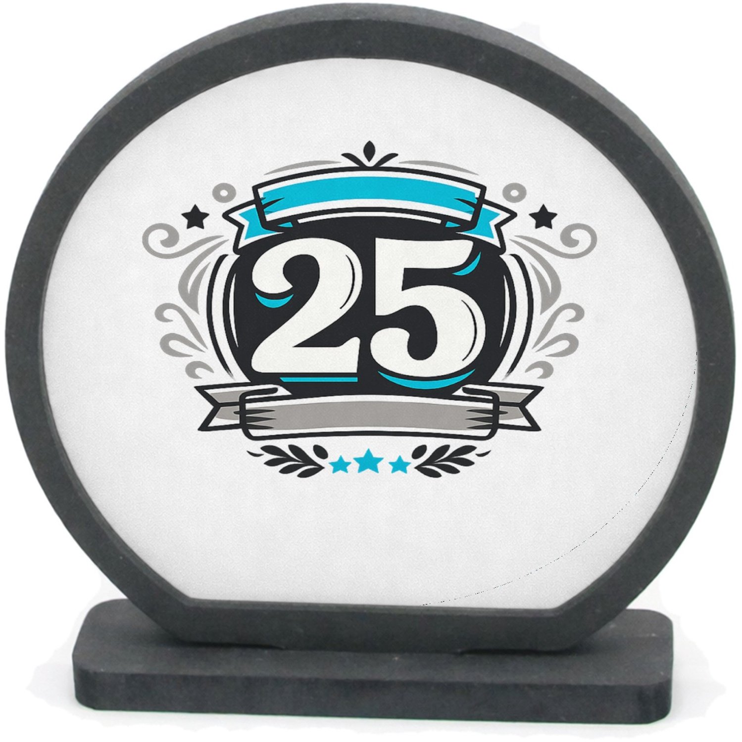 Mr Cadeautjes Houten fotolijst rond met MDF inleg - design Retro embleem met een groot jaartal en sportieve omlijsting | cadeau Wit