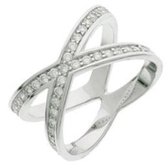 Schitterende Zilveren Bridge Ring met Swarovski ® Zirkonia 19.00 mm. (maat 60) model 190
