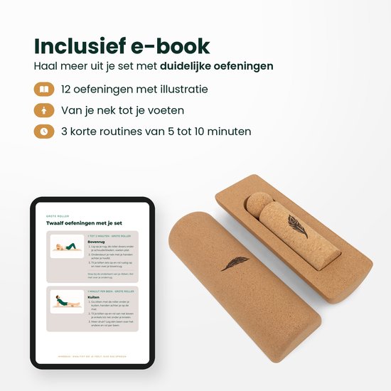 MindBaas 3-in-1 Massage Roller Set Kurk - Foam Roller Alternatief - Voetroller & Massagebal (Triggerpoint / Fascia Bal) - Incl. E-book van MindBaas — afbeelding 2