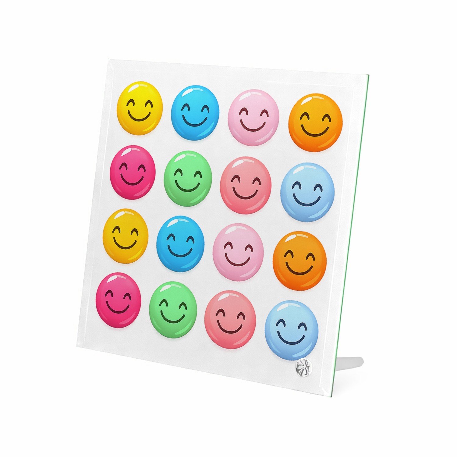Mr Cadeautjes Glasframe 20 x 20 - design Ronde regenboog-icoontjes met vrolijke mini-symbolen in een | cadeau Wit