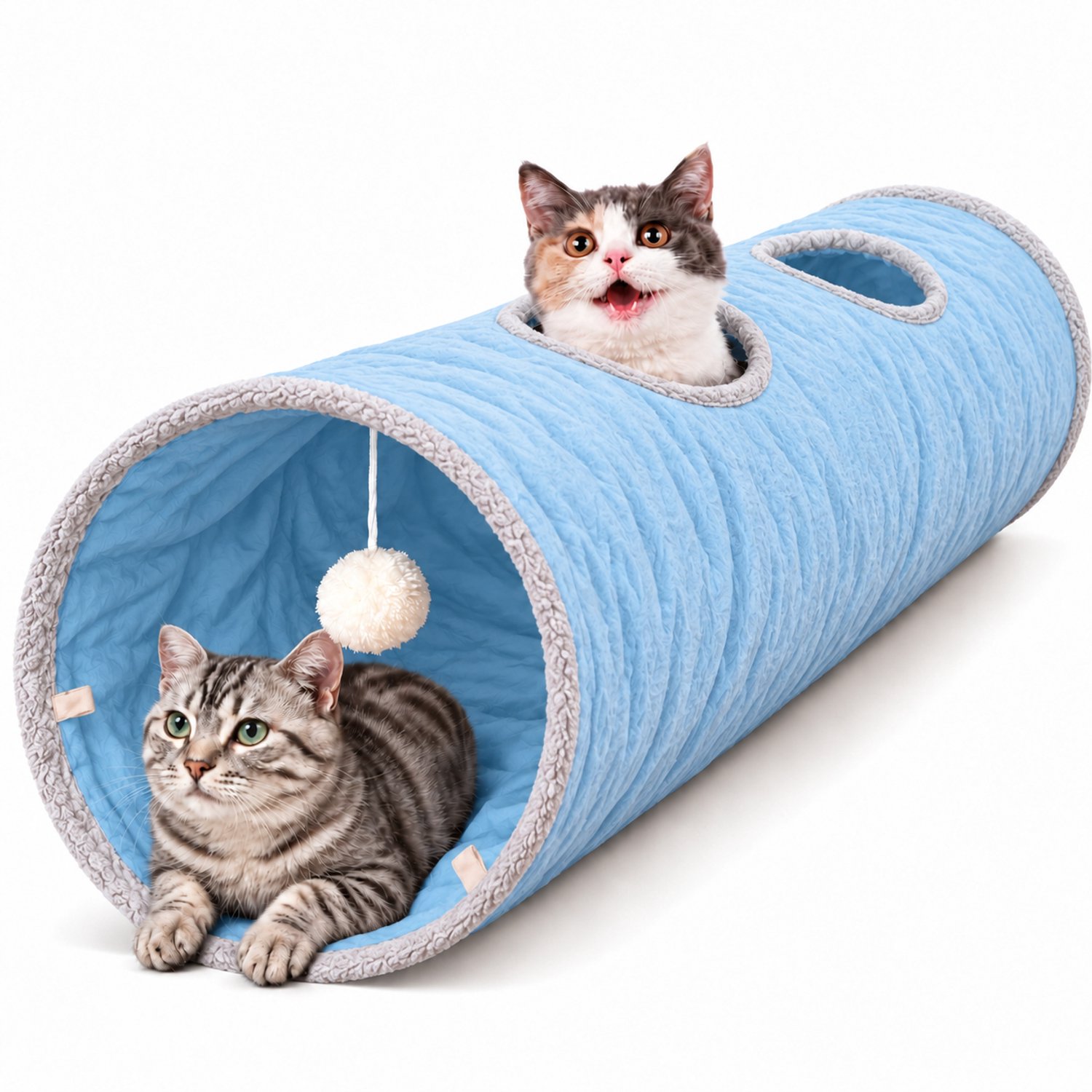 Tolvia Kattentunnel - Opvouwbare Speeltunnel voor Katten - Kattenspeelgoed voor Binnen - Speeltunnel voor Katten & Kittens - Lichtblauw