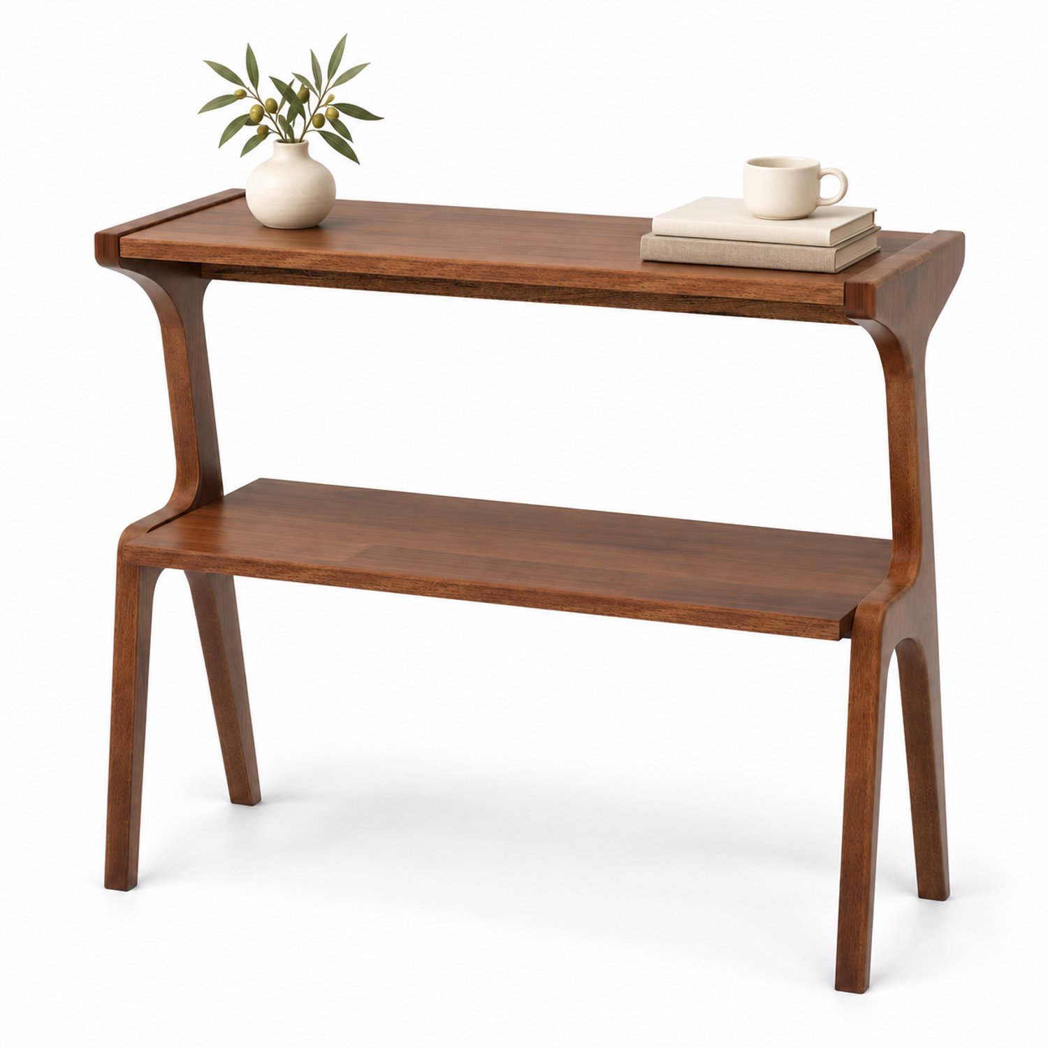 DMG Supply Bijzettafel - Smal - 2 Lagen - 70 x 30 x 67 cm - Bruin - MDF en Rubberhout