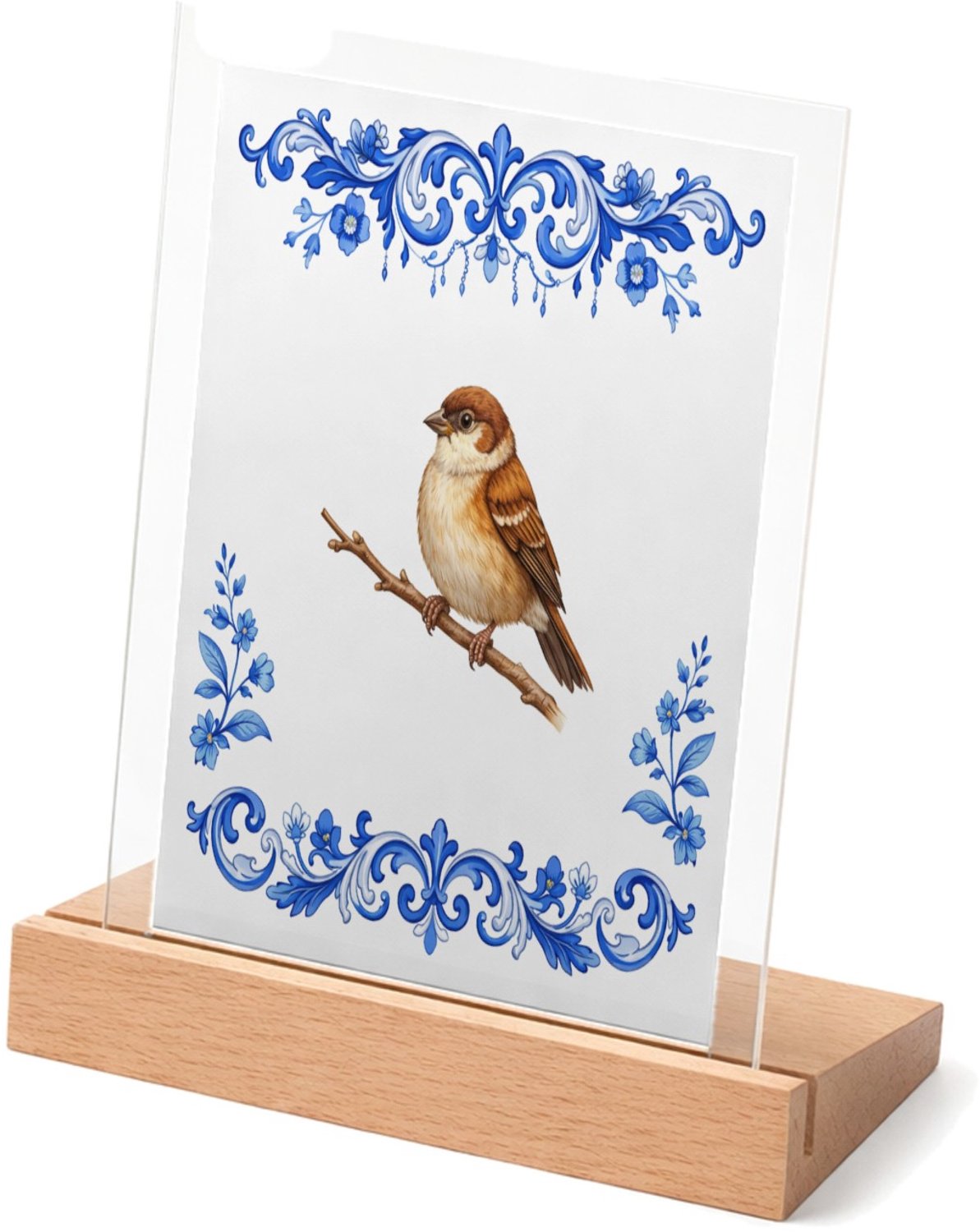 Mr Cadeautjes Glasframe met vaste tekst - design Een sierlijke vlinder centraal op een zachte botanische rand | cadeau Wit