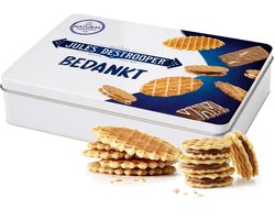 Jules Destrooper XL "Bedankt" Koekjesmix 250g - Jules' Finest Assortment - Belgische boterkoekjes - Luxueus tinnen blik - Koekjescadeau