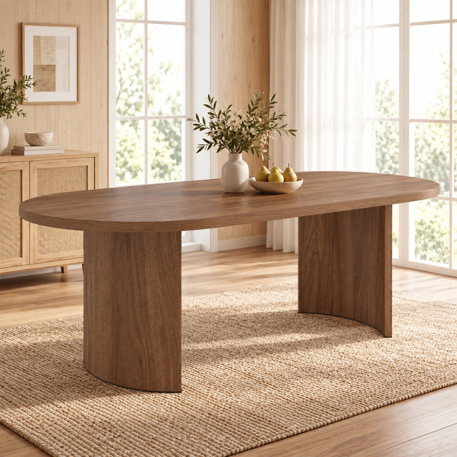 STILVORA Eettafel - Afgeronde Hoeken en Gebogen Poten - Voor 6 tot 8 Personen in de Eetkamer - MDF in Walnootkleur - 200 x 90 x 75 cm