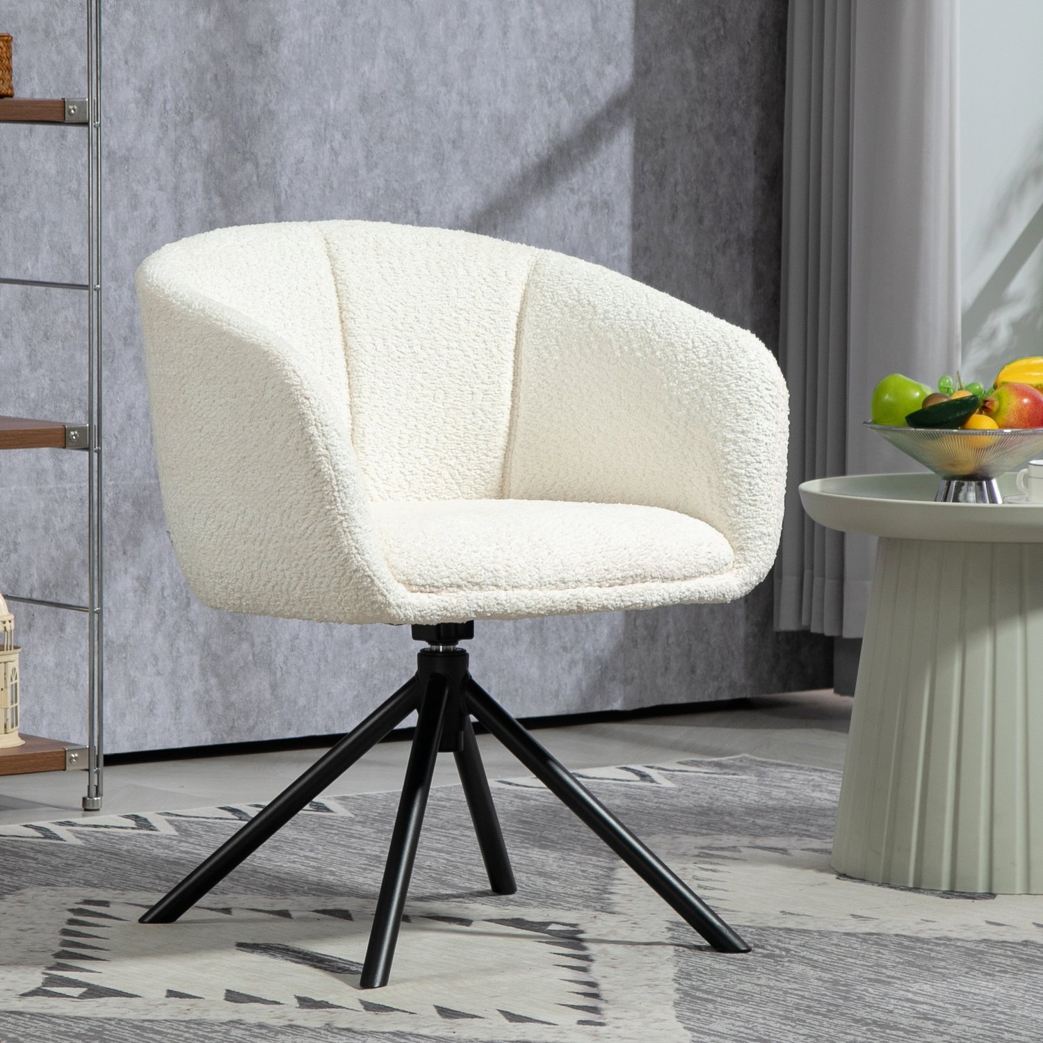 FloraGrace Draaifauteuil 58,5 x 59 x 78,5 cm - 360 Graden Draaibaar - Voor Woonkamer en Slaapkamer - Polyester en Metaal - Crèmewit Crème wit