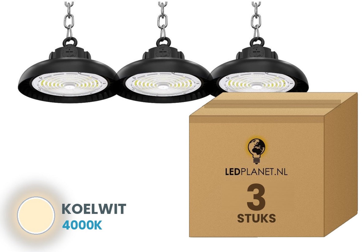 Tsong UFO Lamp - LED High Bay 100W - 18.000 lm - Koelwit 4000K - 3 stuks - Instelbaar 60/80/100W - 0-10V Dimbaar - IP65 - Hal, Werkplaats- & Garageverlichting - 5 jaar garantie