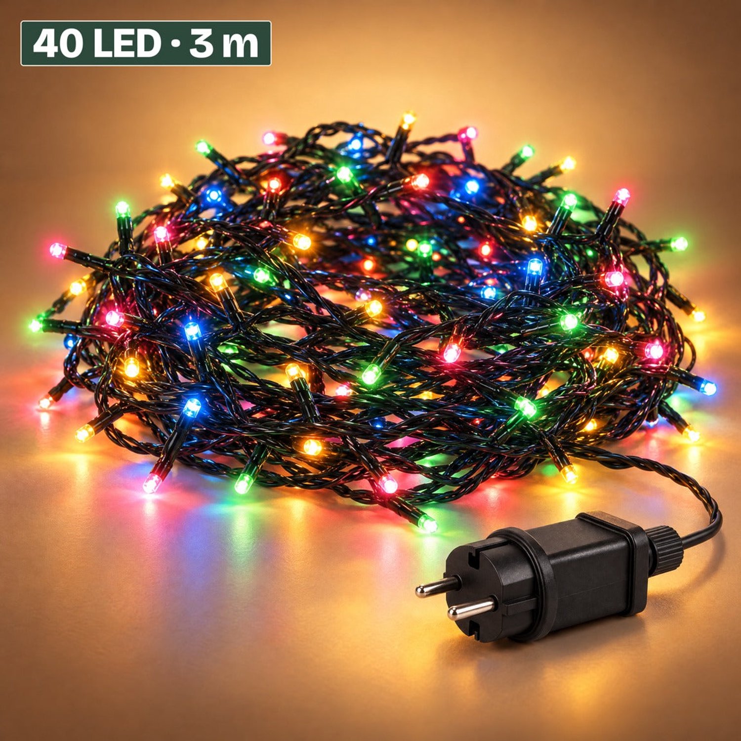 Levano Kerstverlichting Buiten 40 LED 3 m Multicolor - Lichtsnoer voor Binnen en Buiten - Kerstlampjes met Stekker - Kerstboomverlichting - Lichtslinger - Kerstlichtjes - Lichtketting - Kerstversiering - Timer - Lichtfuncties - Geheugen