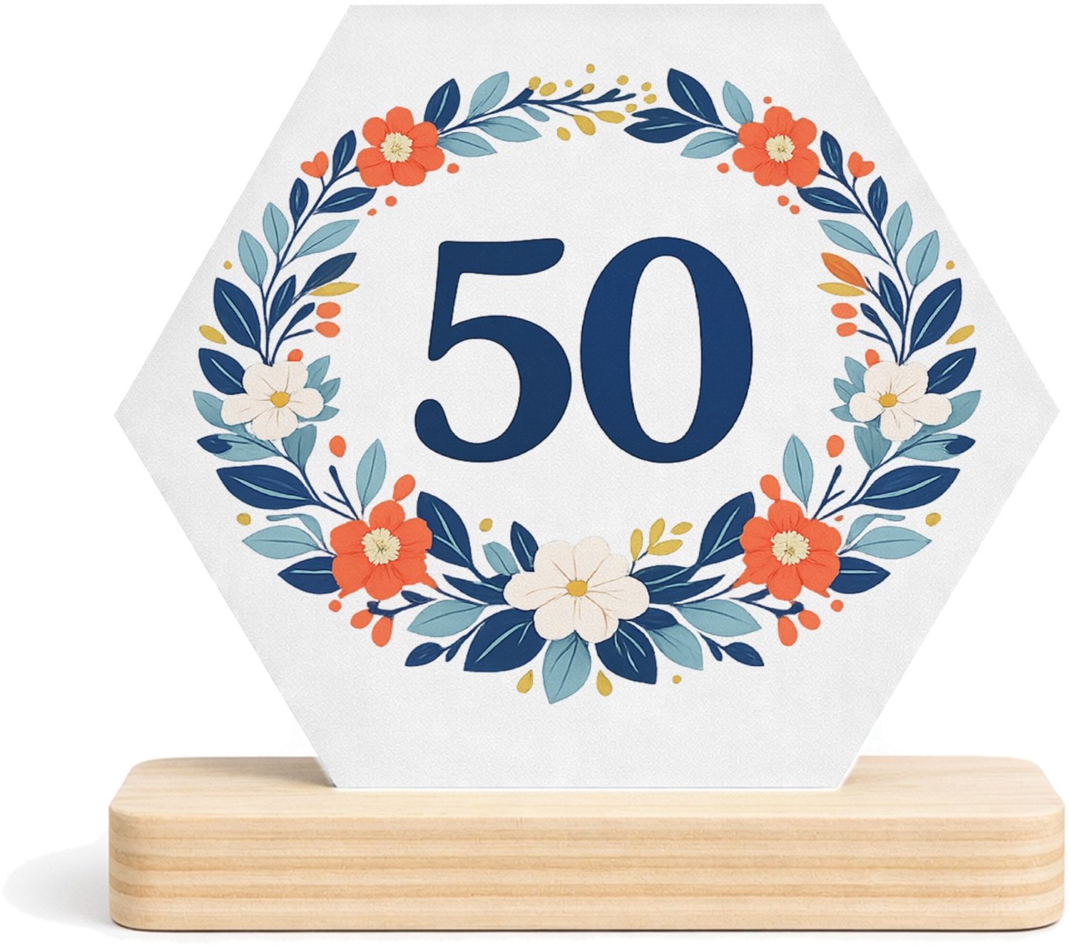 Mr Cadeautjes MDF fotolijst/inleg hexagon 14 x 13 - design Mijlpaalverjaardag met een speelse plantenslinger en groot c | cadeau Wit