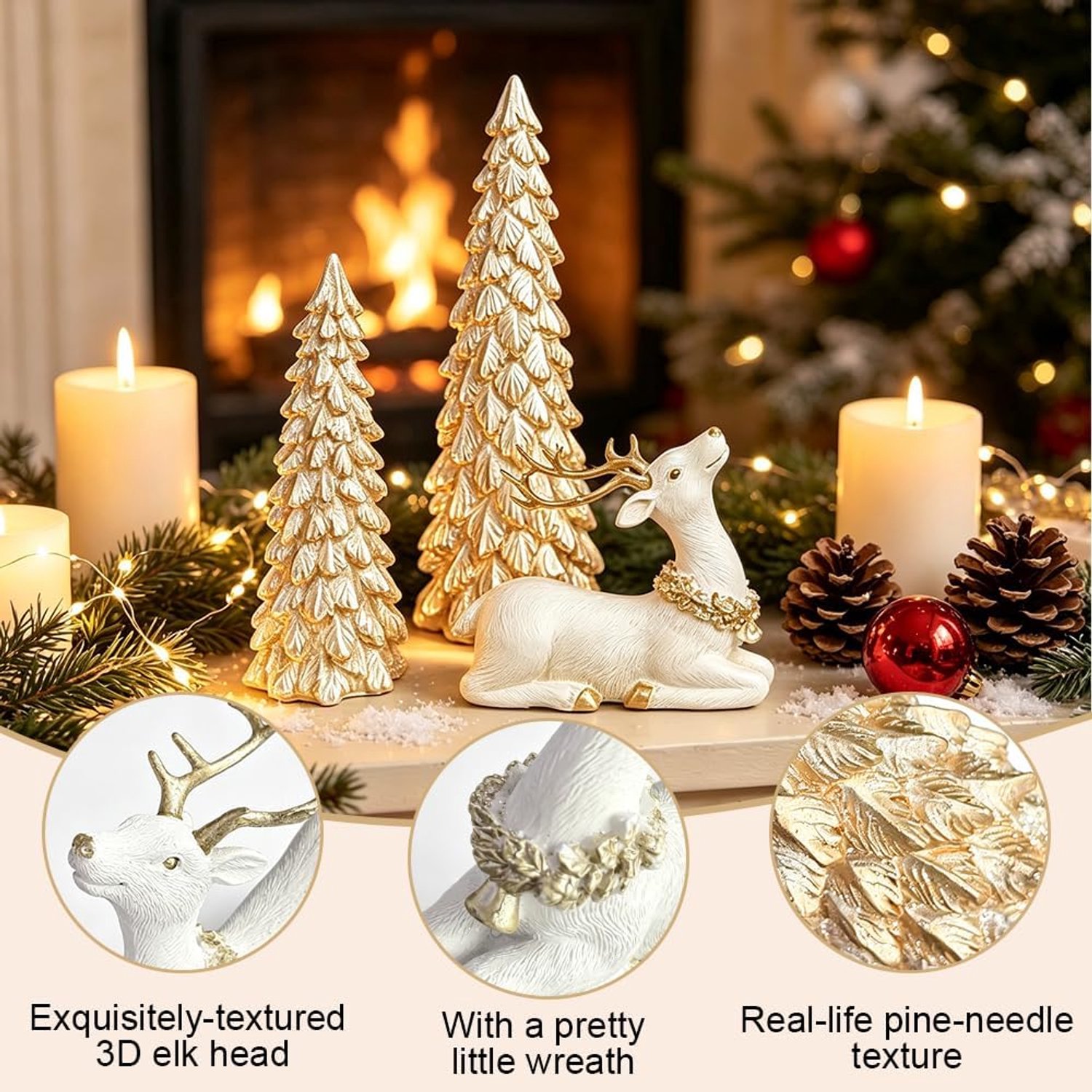 3 stuks kerstdecoratie - Binnen - Kerstdecoratie tafel - Kerst figuren - Goud – foto 4