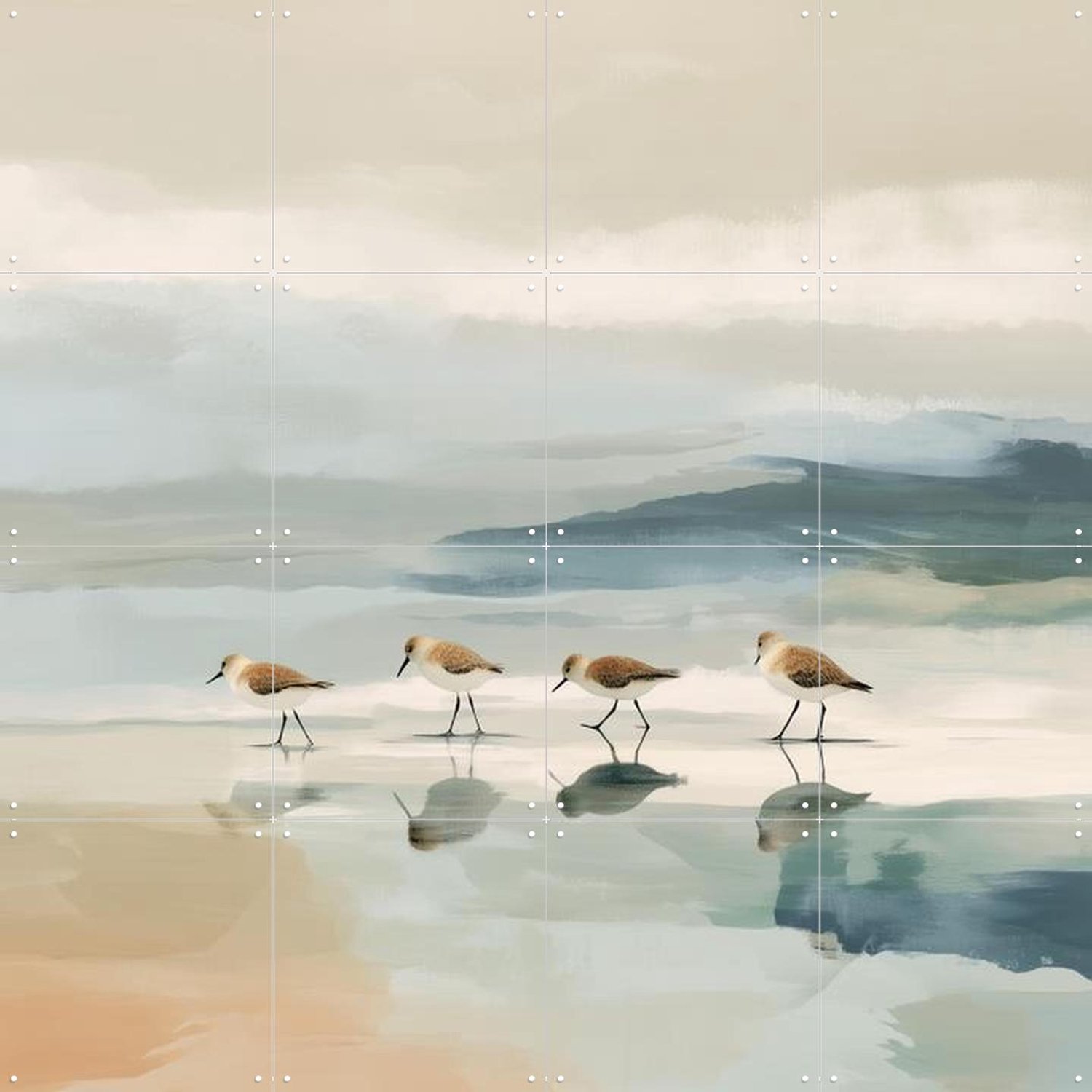 IXXI Minimal Coastal Shorebirds, Branka Kodžoman - 80 x 80 cm - Grote wanddecoratie en posters - Schilderijen, Abstract, Gang, Strandhuis, Zeeleven Blauw