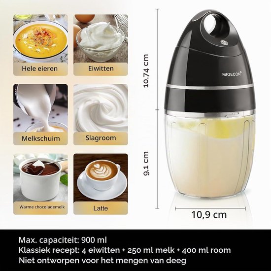 Keukenmixer - Grijs - 900 ml - Draagbare Elektrische Garde voor Eieren en Room - Voor Thuisgebruik — afbeelding 5